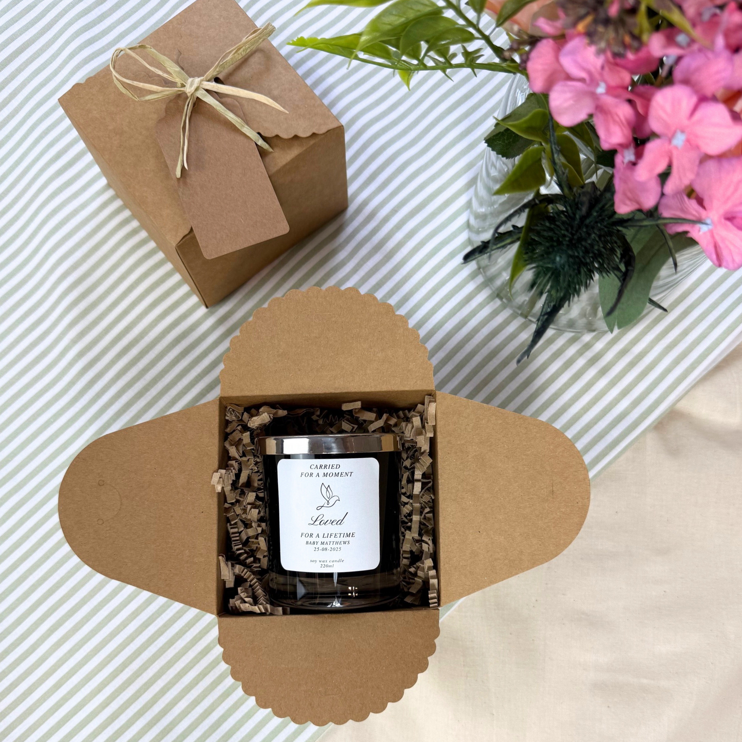 Comforting baby loss keepsake candle with heartfelt tribute message – Hideaway Home Fragrances