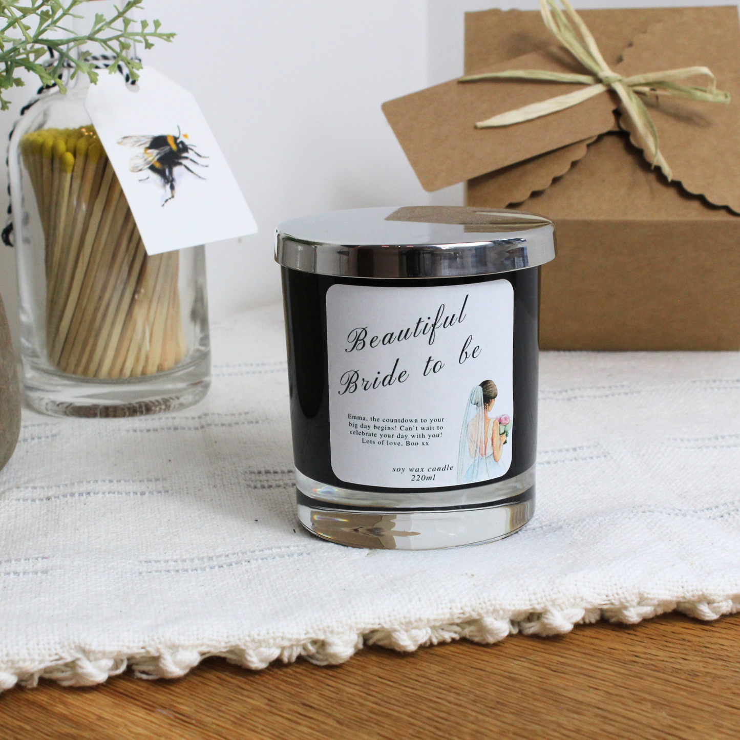 Luxury hand-poured bridal candle keepsake to celebrate engagement or wedding – Hideaway Home Fragrances