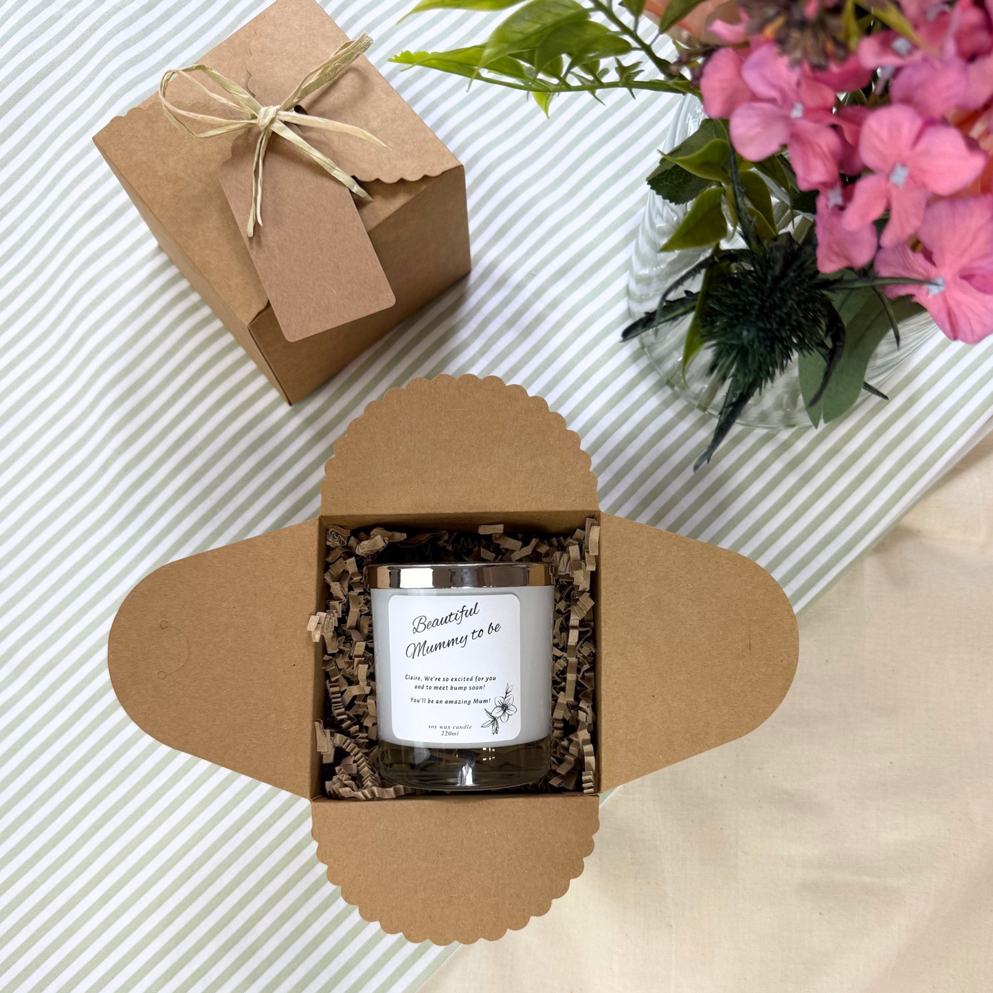 Thoughtful candle gift for mums-to-be with custom message of love and encouragement – Hideaway Home Fragrances