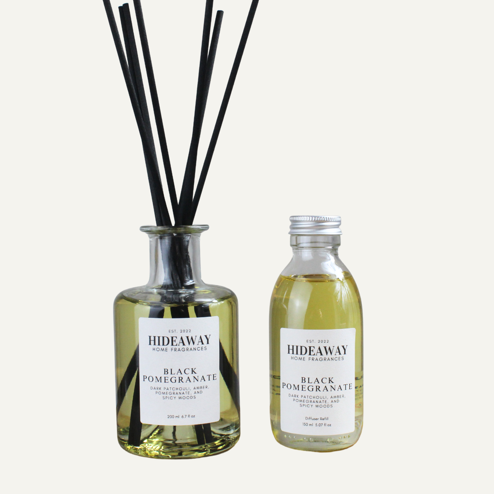 Opulent Exotic Sensual Reed Diffuser Refill – Black Pomegranate Blend with Musk, Vanilla, and Leather | Hideaway Home Fragrances