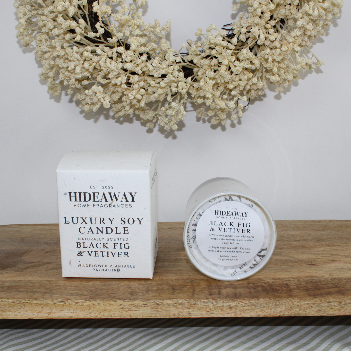 Grounding Black Fig & Vetiver Candle inspired by fig orchards and layered with rosewood and clove – Hideaway Home Fragrances