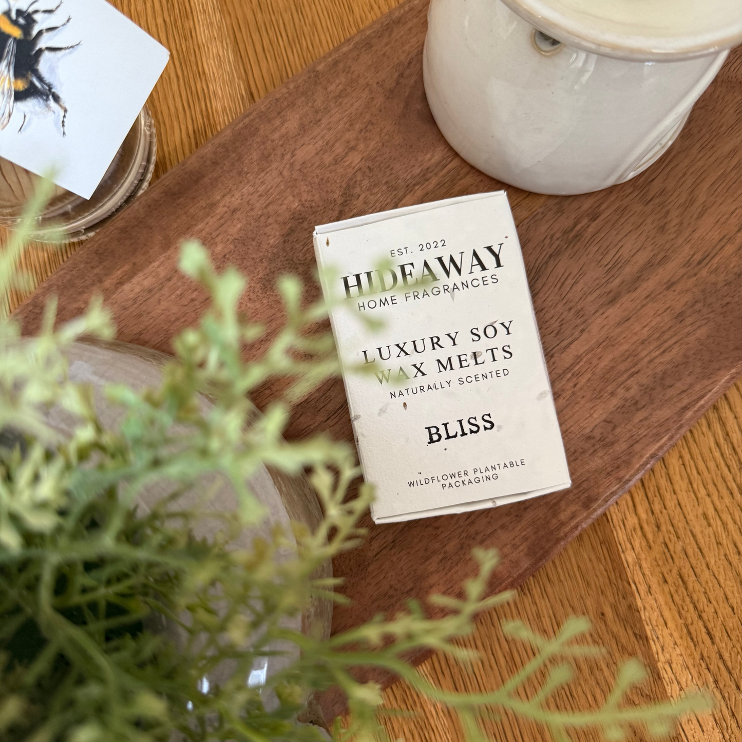 Six large Bliss soy wax melts with citrusy, herbal, and restorative notes of petitgrain, tangerine, fennel, and patchouli – Hideaway Home Fragrances