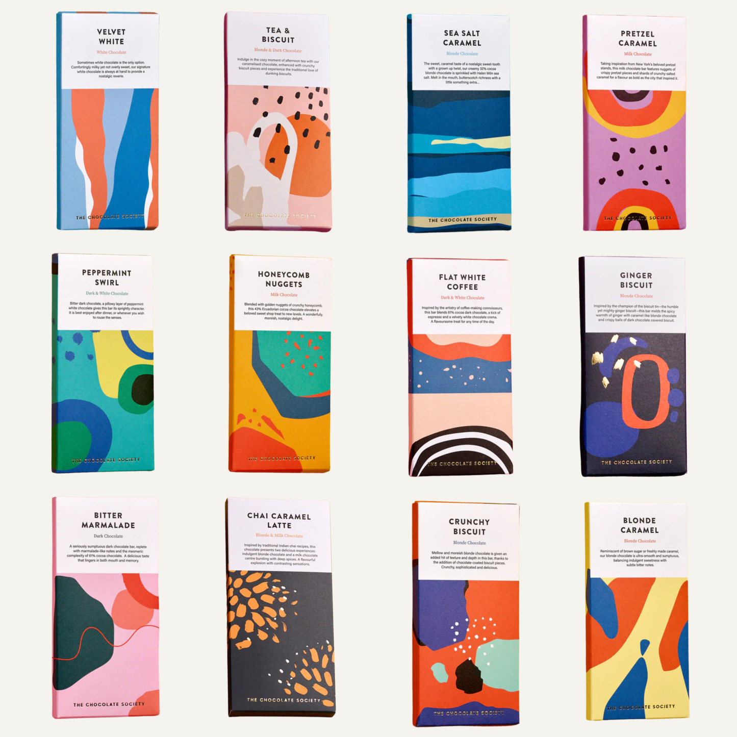 The Chocolate Society chocolate bar made with expertly crafted artisan chocolate and beautiful coloured packaging