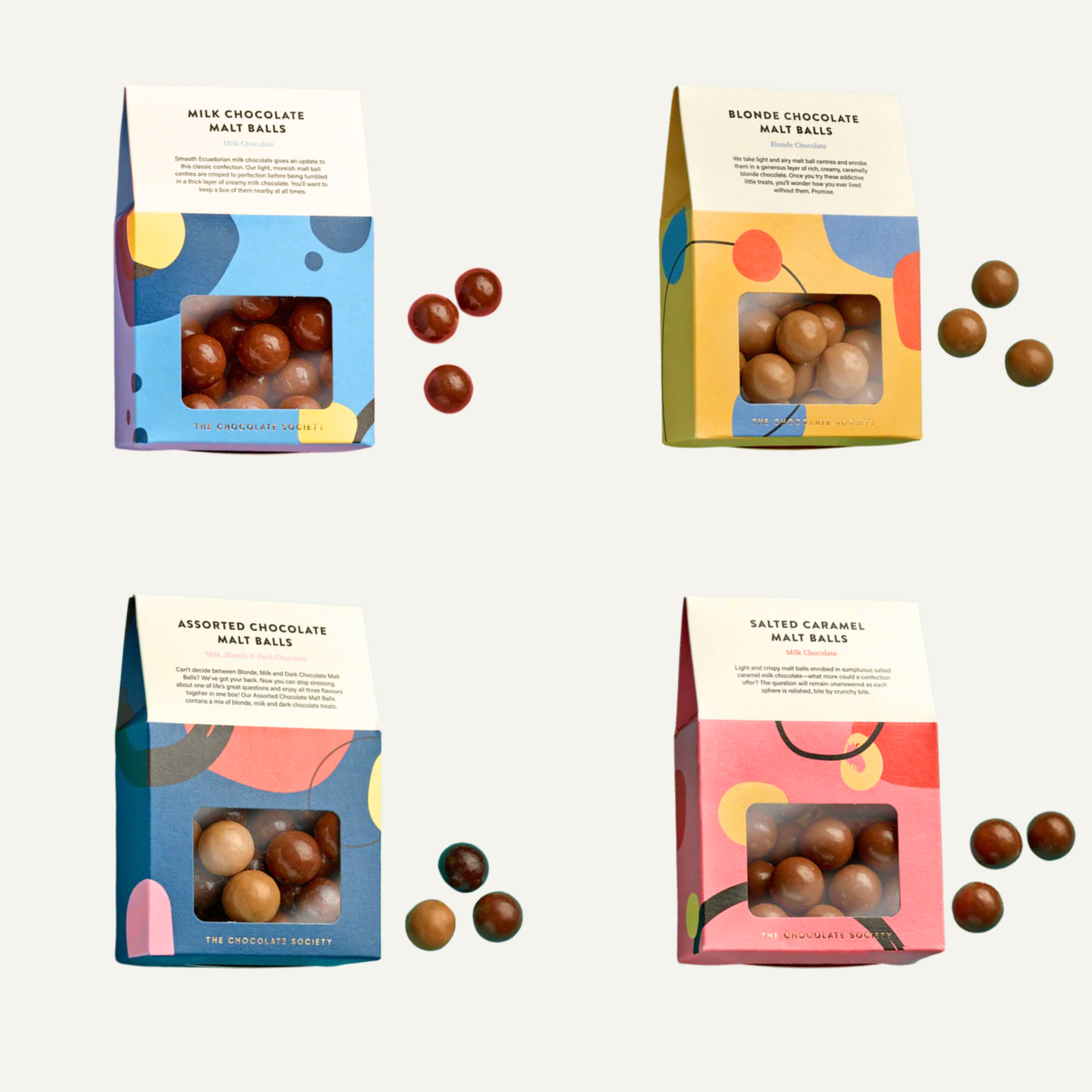 The Chocolate Society luxury chocolate malt balls, crafted with smooth Colombian milk chocolate for an indulgent take on a classic confection