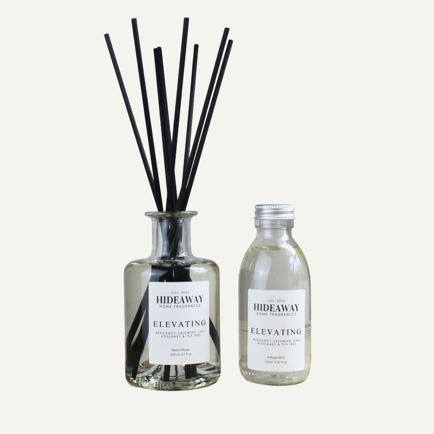 Uplifting Revitalising Aromatherapeutic Reed Diffuser Refill – Elevating Blend with Bergamot, Lime, Lavender, and Rosemary | Hideaway Home Fragrances