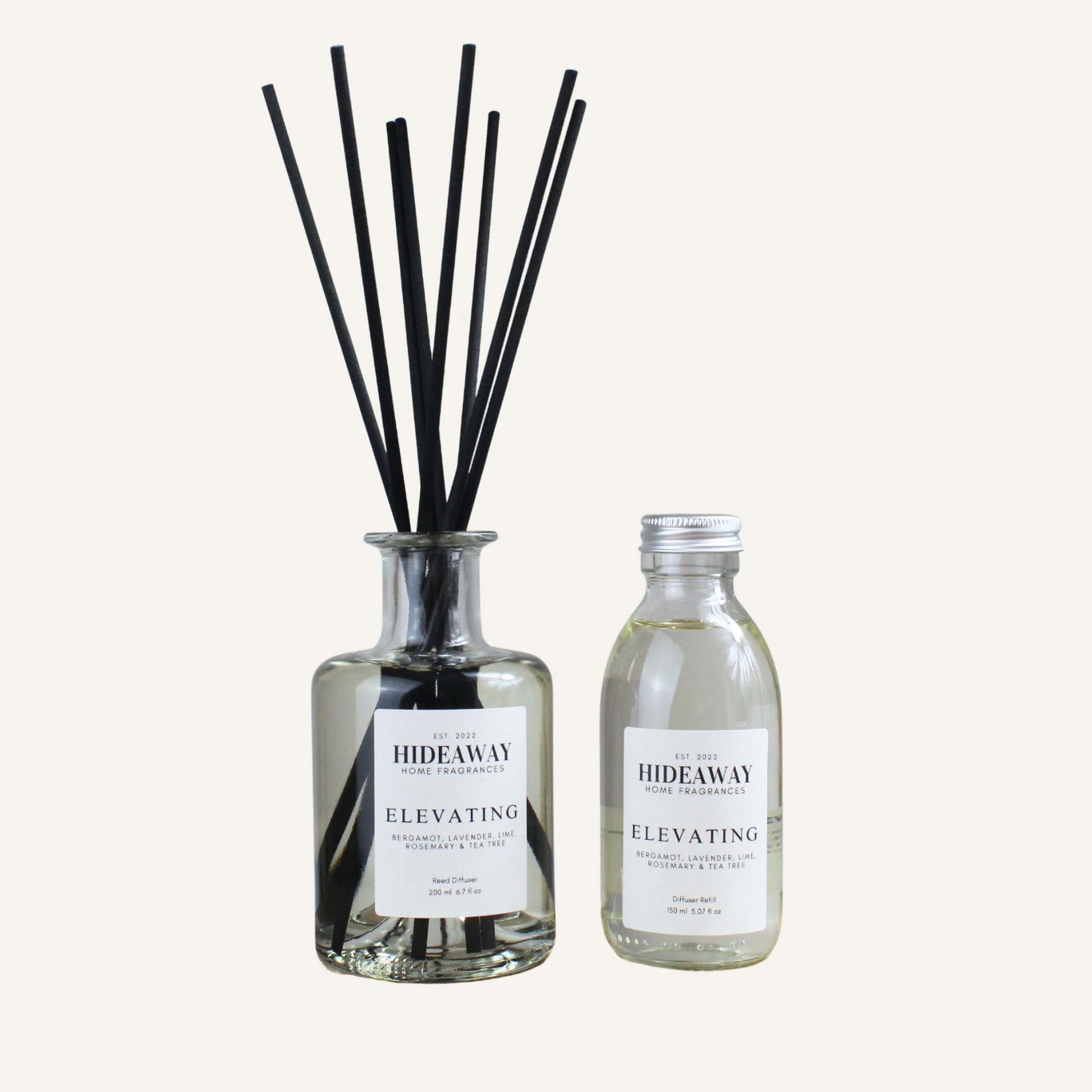 Uplifting Revitalising Aromatherapeutic Reed Diffuser Refill – Elevating Blend with Bergamot, Lime, Lavender, and Rosemary | Hideaway Home Fragrances