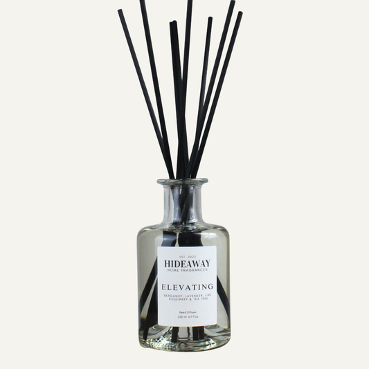 Elevating Reed Diffuser – Uplifting Revitalising Aromatherapeutic Home Fragrance with Bergamot, Lime, and Lavender | Hideaway Home Fragrances