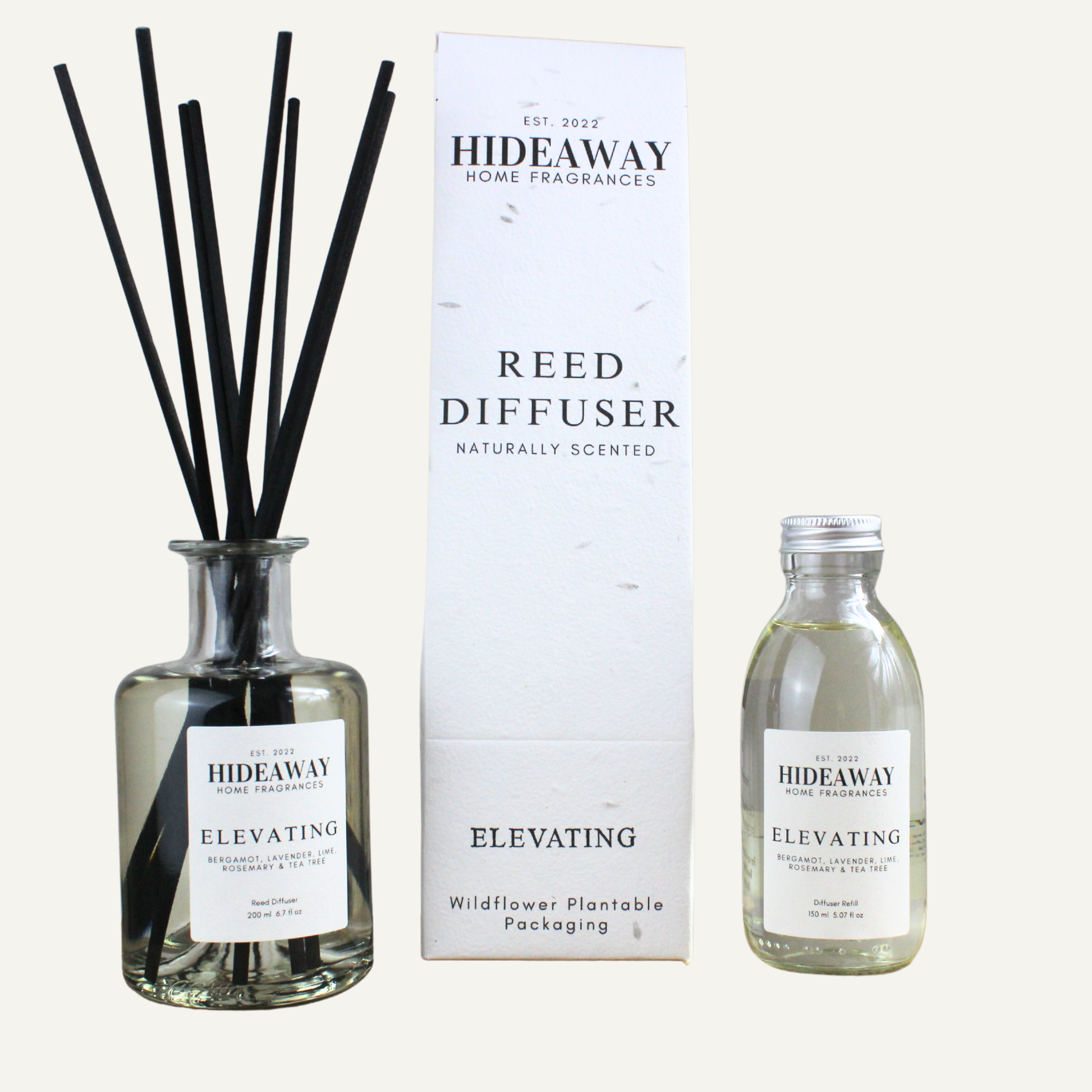 Elegant Elevating Reed Diffuser – Uplifting Revitalising Aromatherapeutic Fragrance for Focus and Calm | Hideaway Home Fragrances