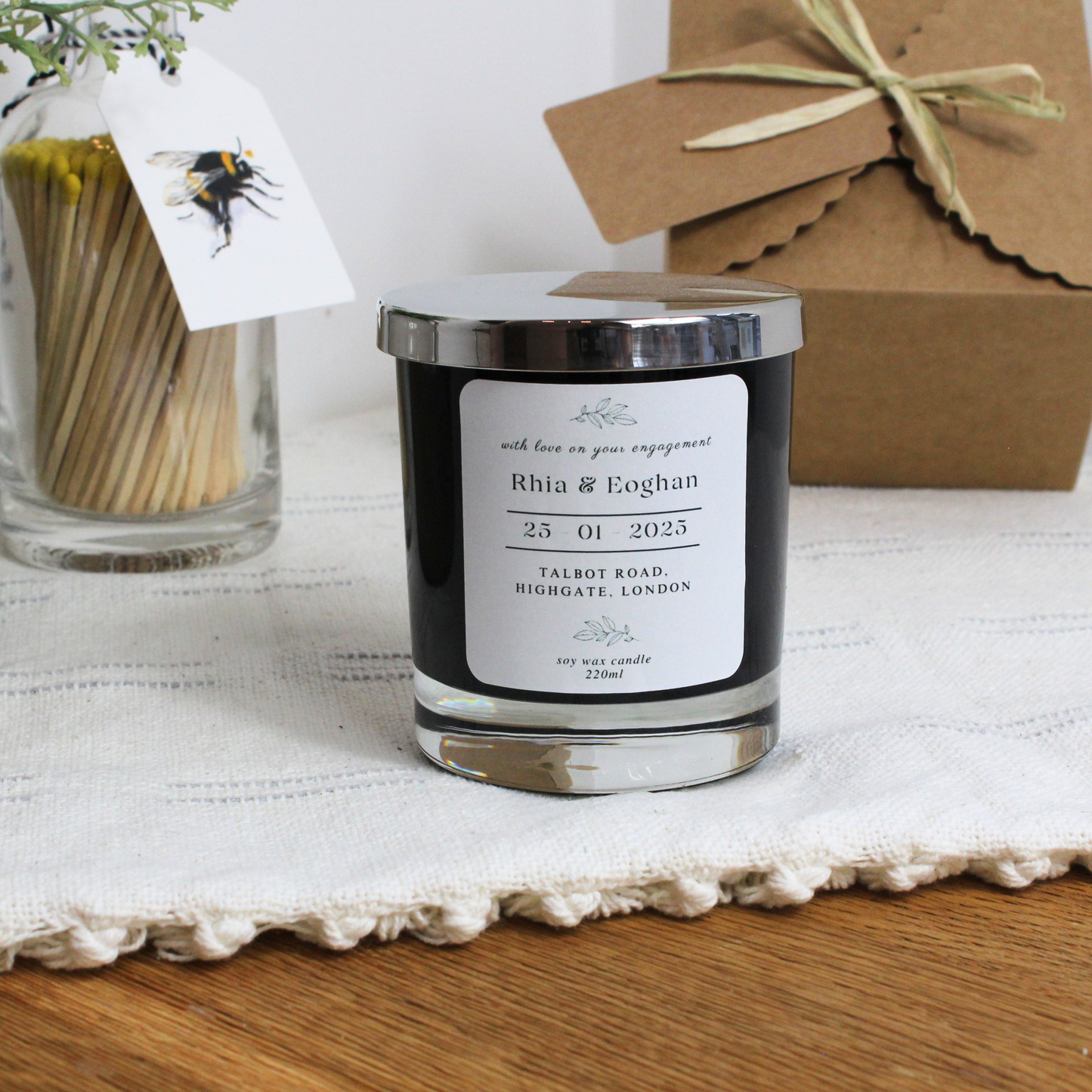 Luxury hand-poured personalised candle gift to celebrate engagement milestone – Hideaway Home Fragrances