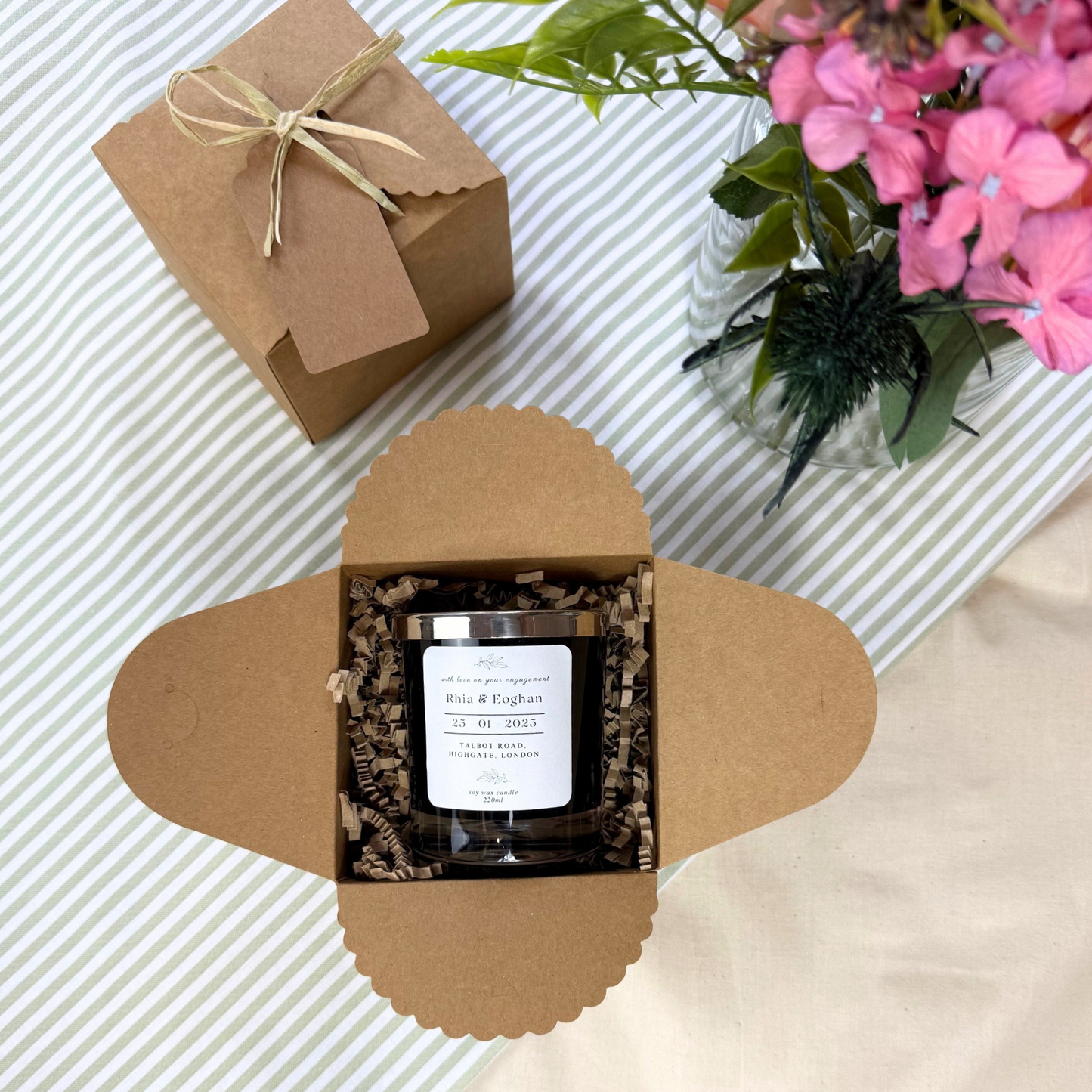 Unique custom engagement candle gift to honour love and special day – Hideaway Home Fragrances
