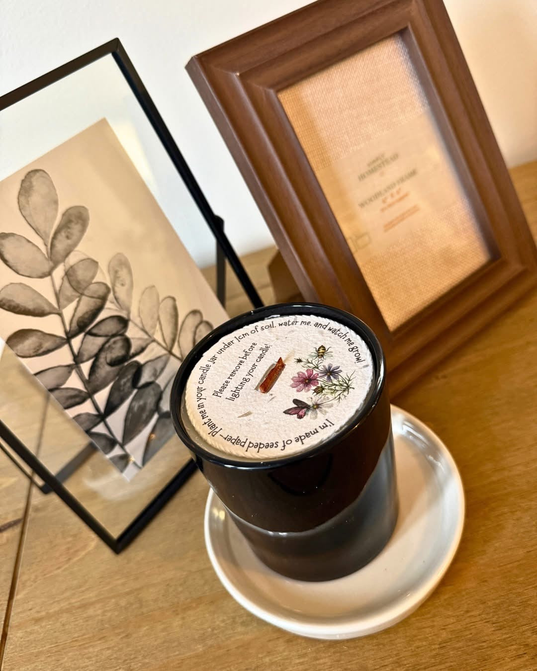 Plantable Wildflower seeded dust cover for candle – repurpose glass jar as a plant pot after burning - Hideaway Home Fragrances