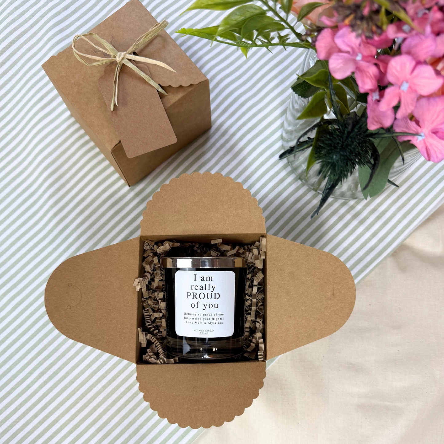 Elegant personalised candle keepsake to show pride and admiration – Hideaway Home Fragrances
