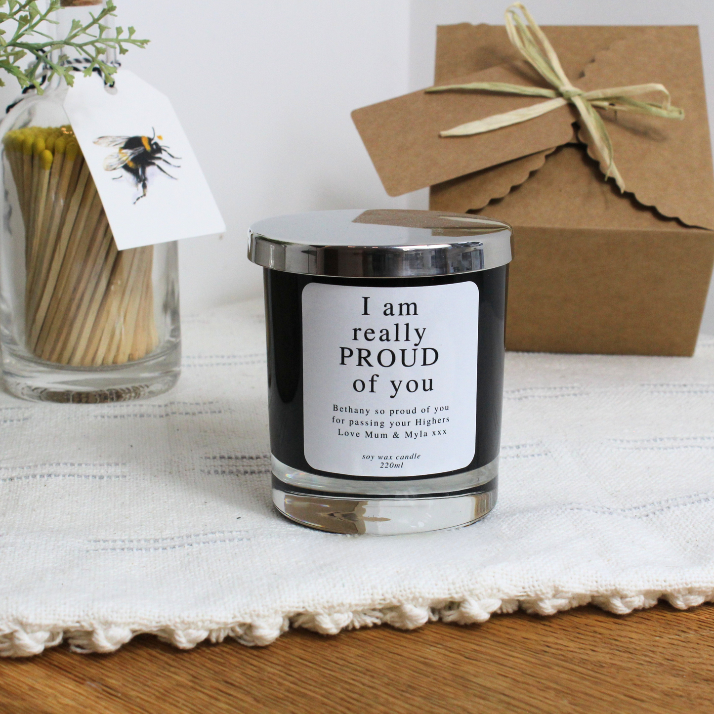 Personalised congratulations candle with ‘I Am Really Proud of You’ message – Hideaway Home Fragrances