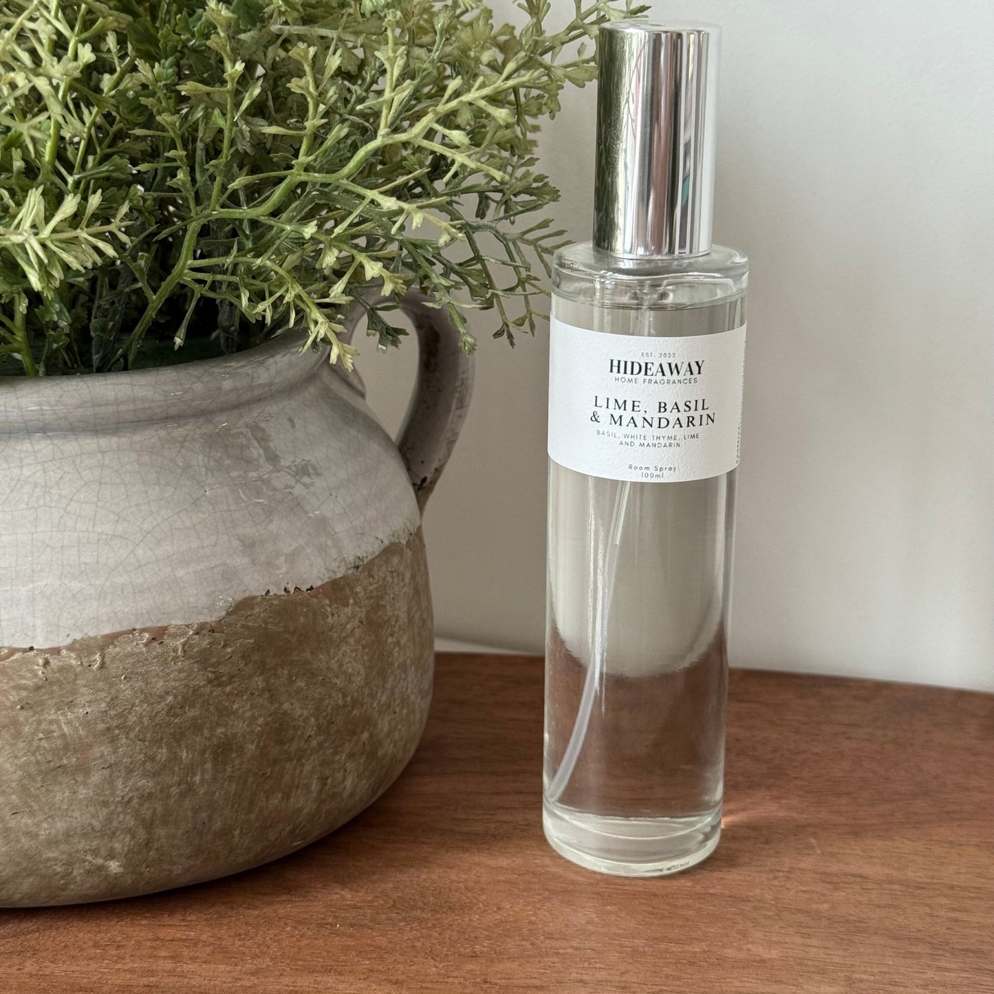 Lime, Basil & Mandarin Room Spray in luxury glass bottle - Hideaway Home Fragrances
