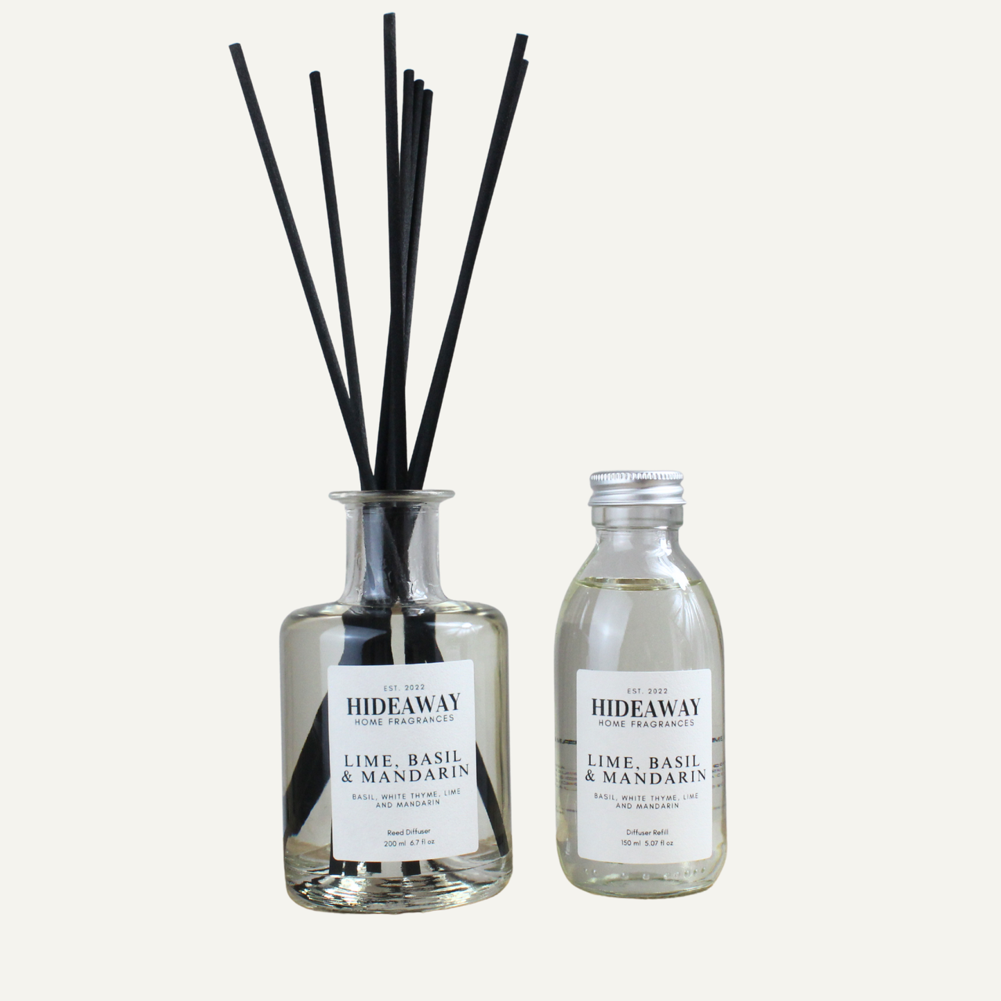 Fresh Uplifting Invigorating Reed Diffuser Refill – Lime, Basil & Mandarin Blend with Subtle Warm Undertones | Hideaway Home Fragrances