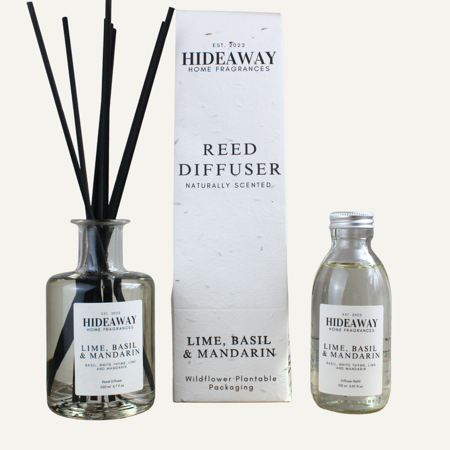 Elegant Lime Basil and Mandarin Reed Diffuser – Fresh Uplifting Invigorating Scent with Juicy Lime and Aromatic Basil | Hideaway Home Fragrances