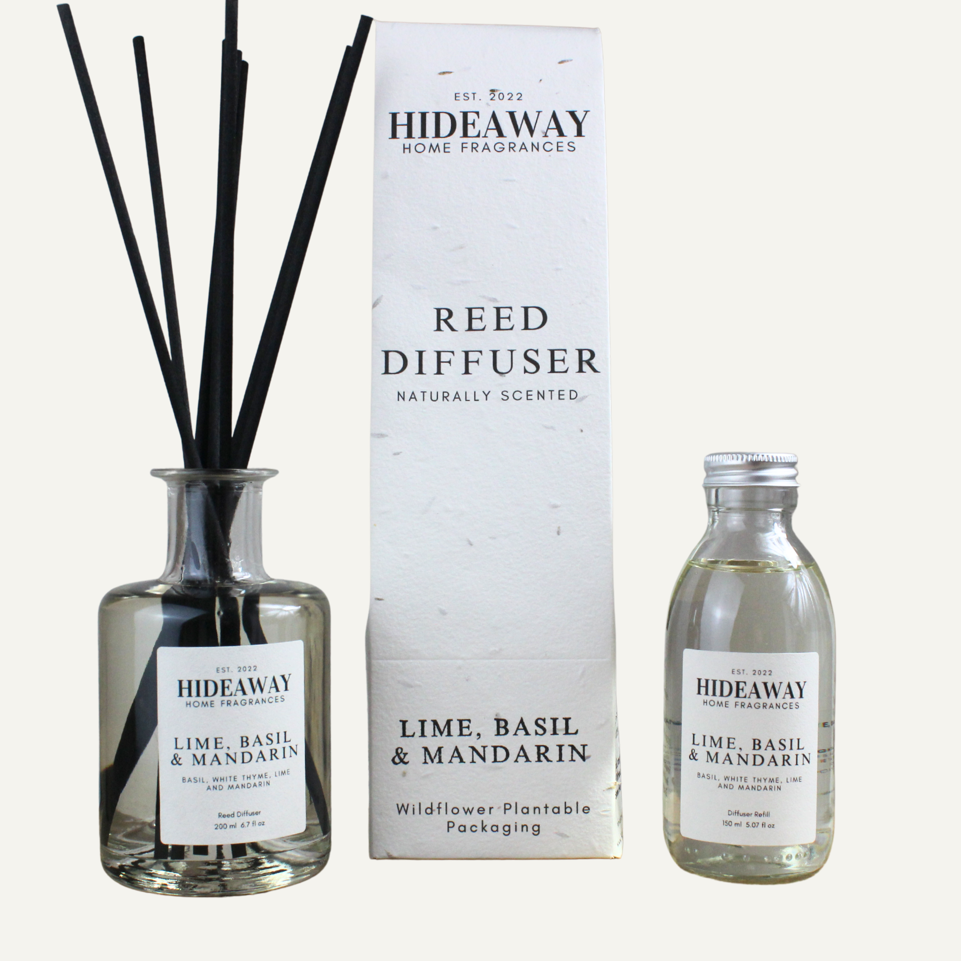 Elegant Lime Basil and Mandarin Reed Diffuser – Fresh Uplifting Invigorating Scent with Juicy Lime and Aromatic Basil | Hideaway Home Fragrances