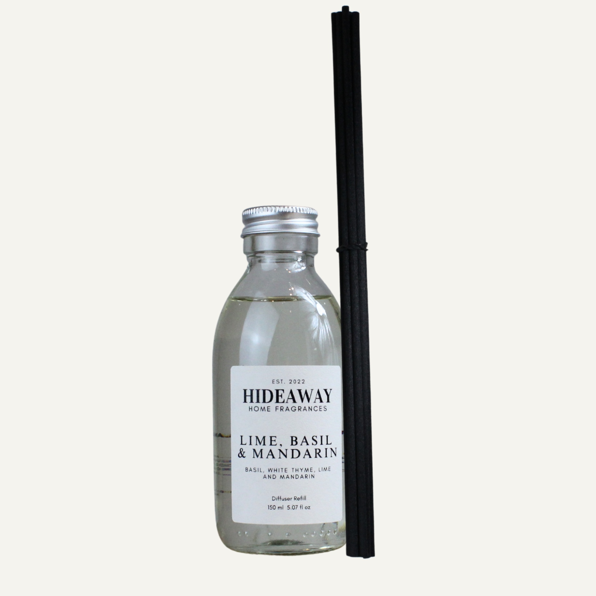 Lime, Basil & Mandarin Reed Diffuser Refill – Fresh Uplifting Invigorating Home Fragrance with Juicy Lime and Ripe Mandarin | Hideaway Home Fragrances
