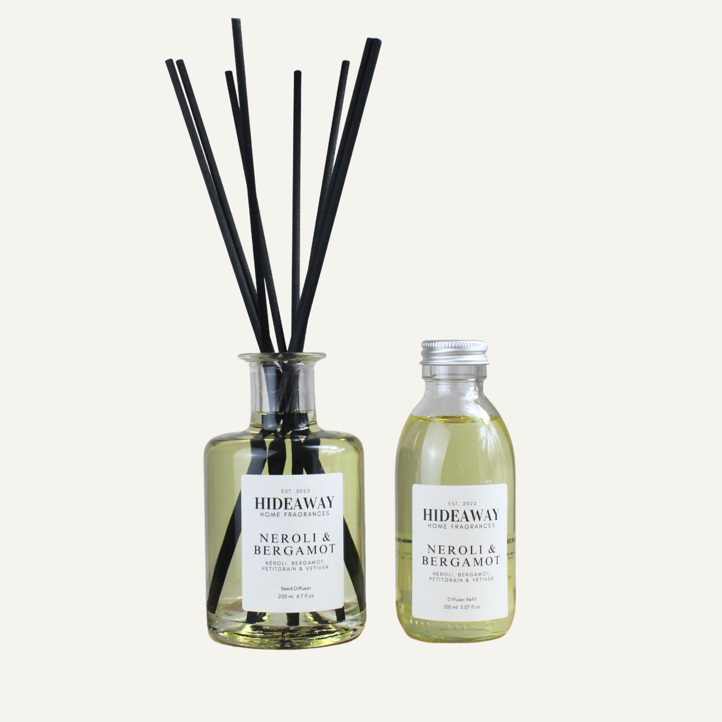 Uplifting Energising Refreshing Reed Diffuser Refill – Neroli & Bergamot Blend with Green Petitgrain and Vetiver | Hideaway Home Fragrances