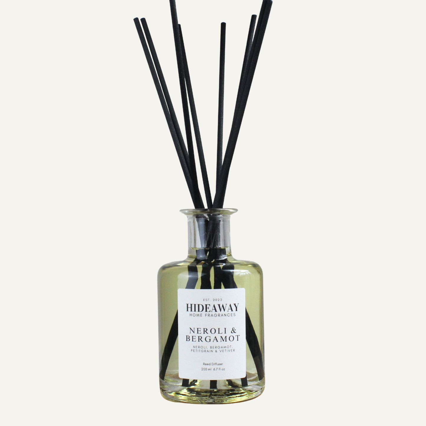 Neroli and Bergamot Reed Diffuser – Uplifting Energising Refreshing Home Fragrance with Citrus, Petitgrain, and Vetiver | Hideaway Home Fragrances