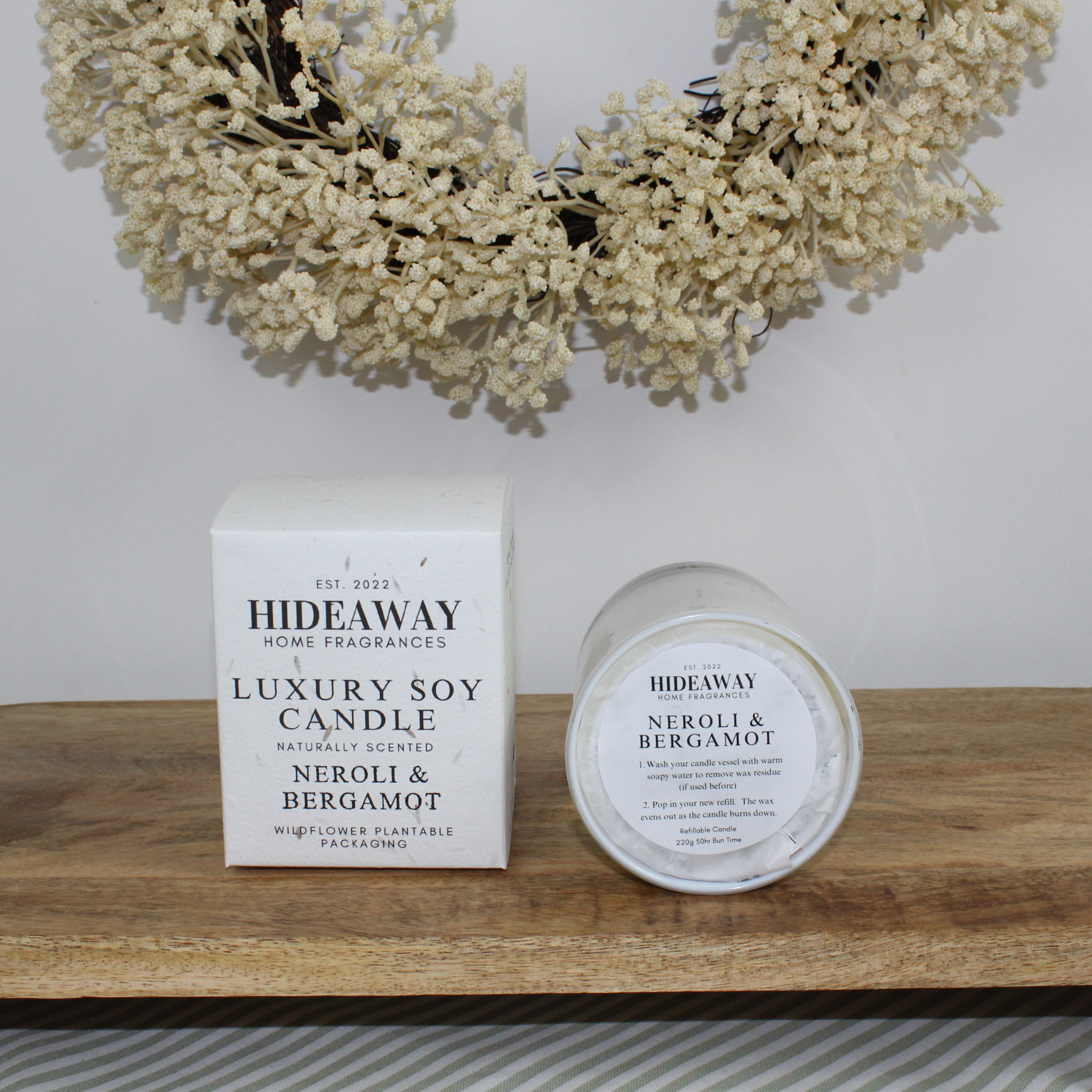 Invigorating Neroli & Bergamot Candle capturing sunlit citrus groves and soothing earthy vetiver – Hideaway Home Fragrances