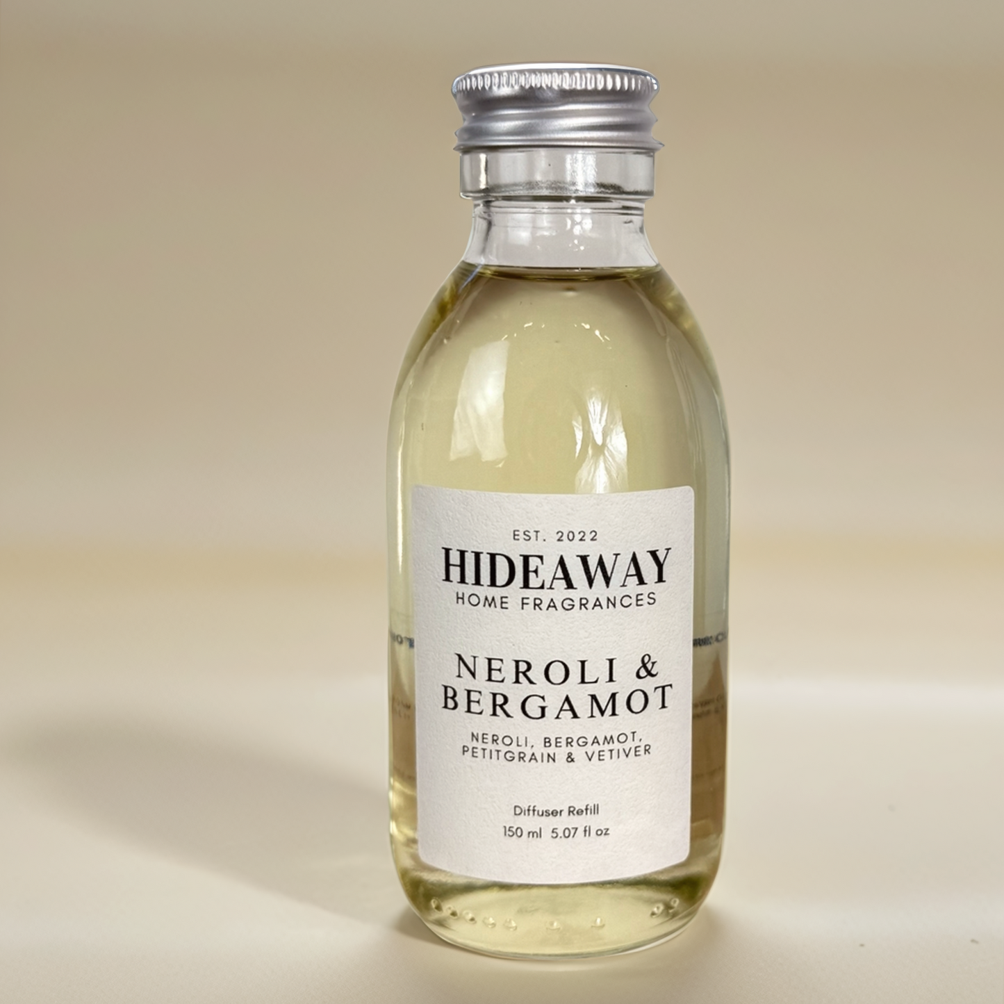 Neroli & Bergamot Reed Diffuser Refill with bergamot, neroli, petitgrain, and vetiver – uplifting, energising, and refreshing scent – Hideaway Home Fragrances