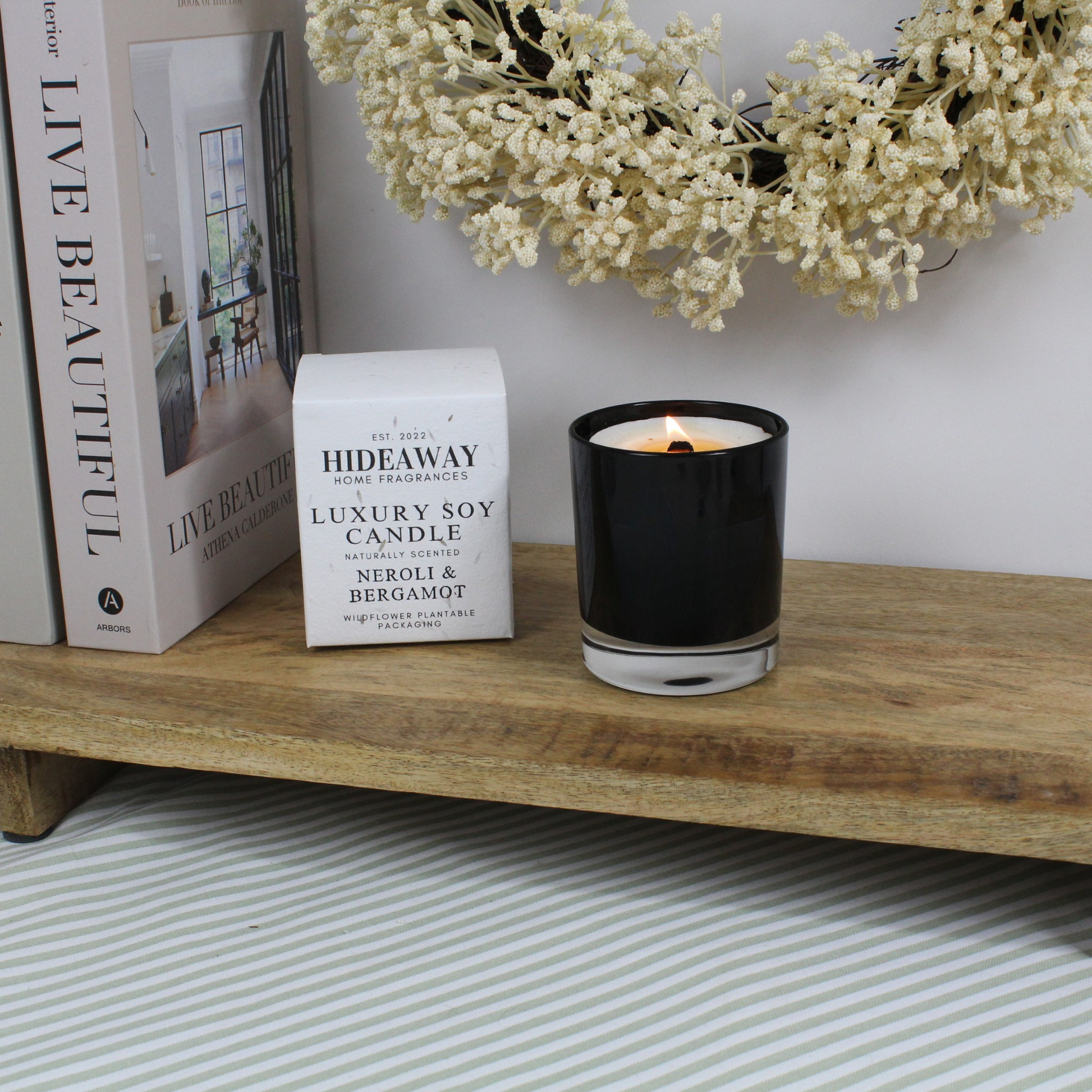 Neroli & Bergamot Candle with bergamot, neroli, and petitgrain for fresh, calming elegance – Hideaway Home Fragrances