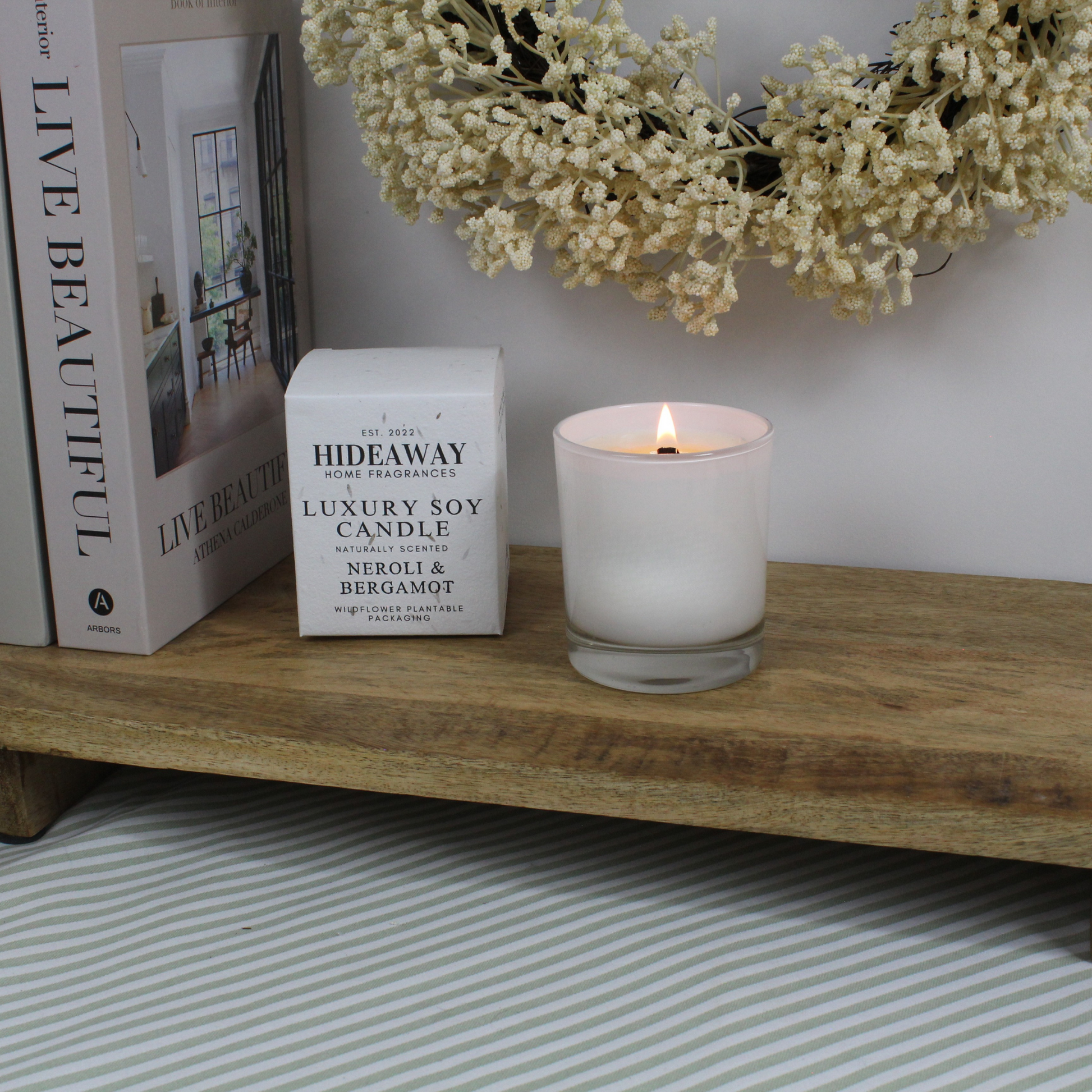 Luxury Neroli & Bergamot Candle blending citrus, floral, and vetiver notes for uplifting serenity – Hideaway Home Fragrances