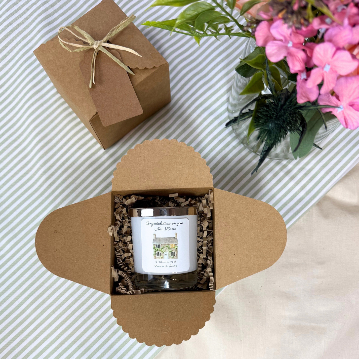 Thoughtful housewarming candle keepsake with custom congratulations message – Hideaway Home Fragrances