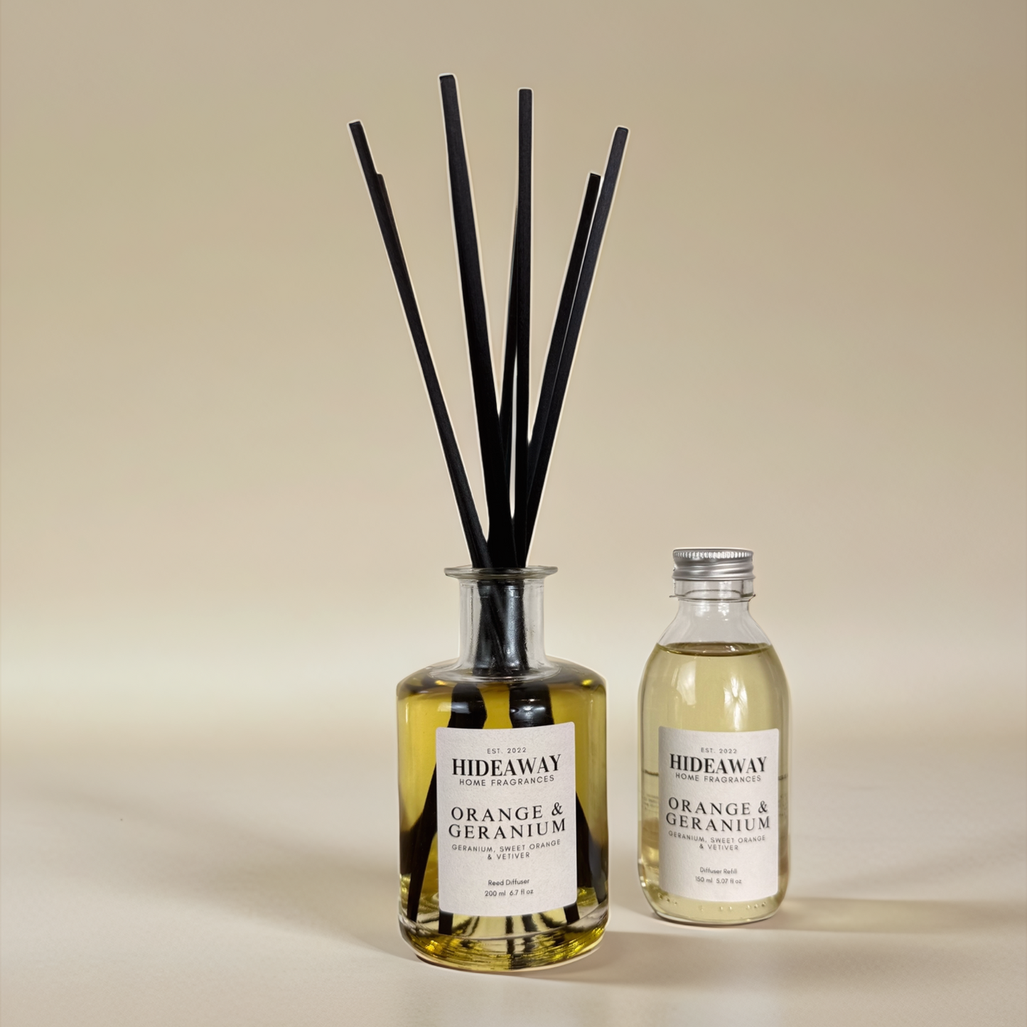 Elegant reed diffuser to promote clarity and calm with orange and geranium – Hideaway Home Fragrances