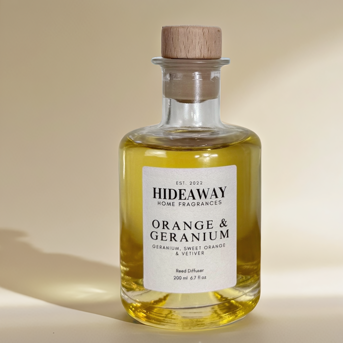 Bright and floral 200ml reed diffuser with sweet orange and geranium – Hideaway Home Fragrances