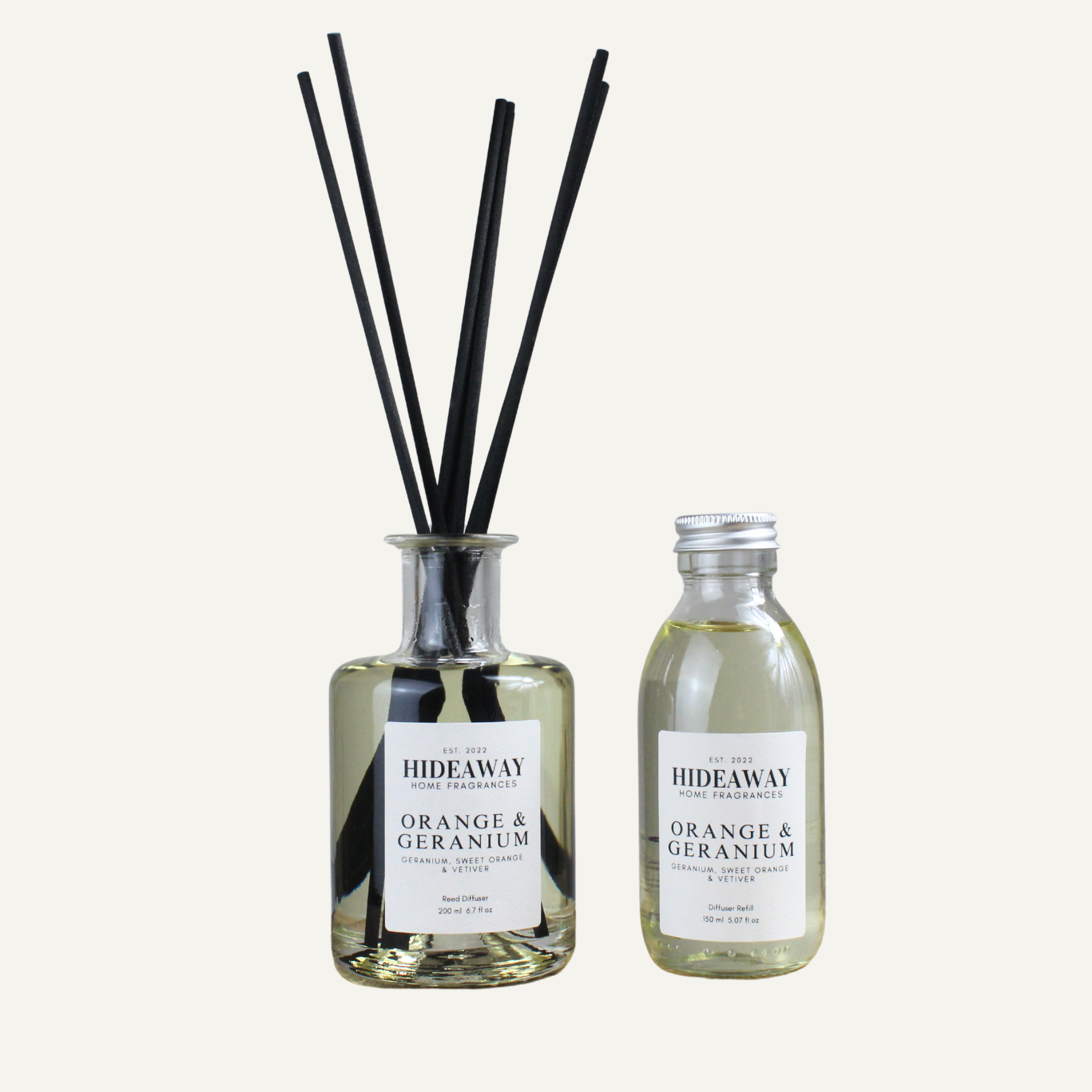Bright Floral Grounding Reed Diffuser Refill – Orange & Geranium Blend with Sweet Orange and Vetiver | Hideaway Home Fragrances