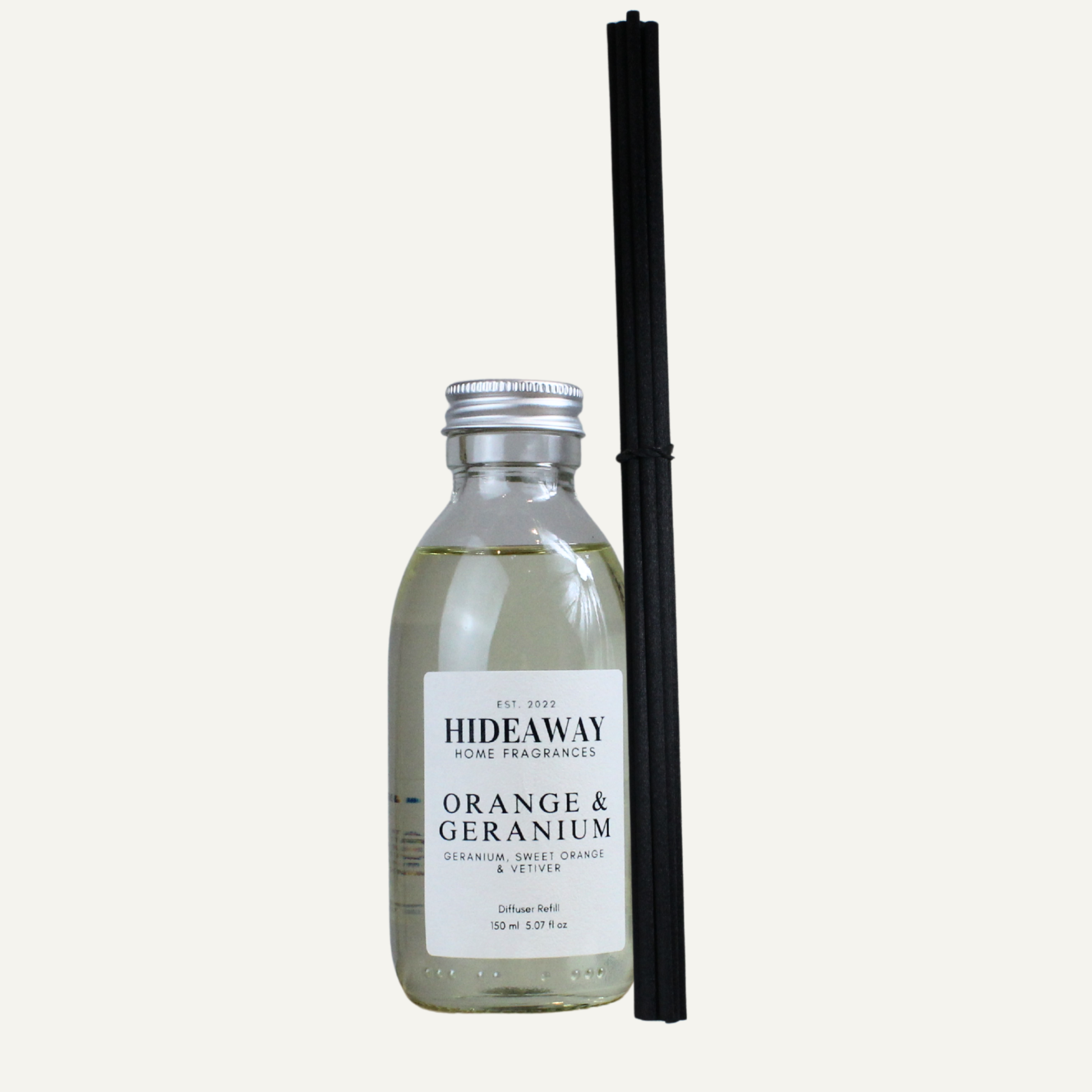 Orange & Geranium Reed Diffuser Refill – Bright Floral Grounding Home Fragrance with Sweet Orange and Vetiver | Hideaway Home Fragrances