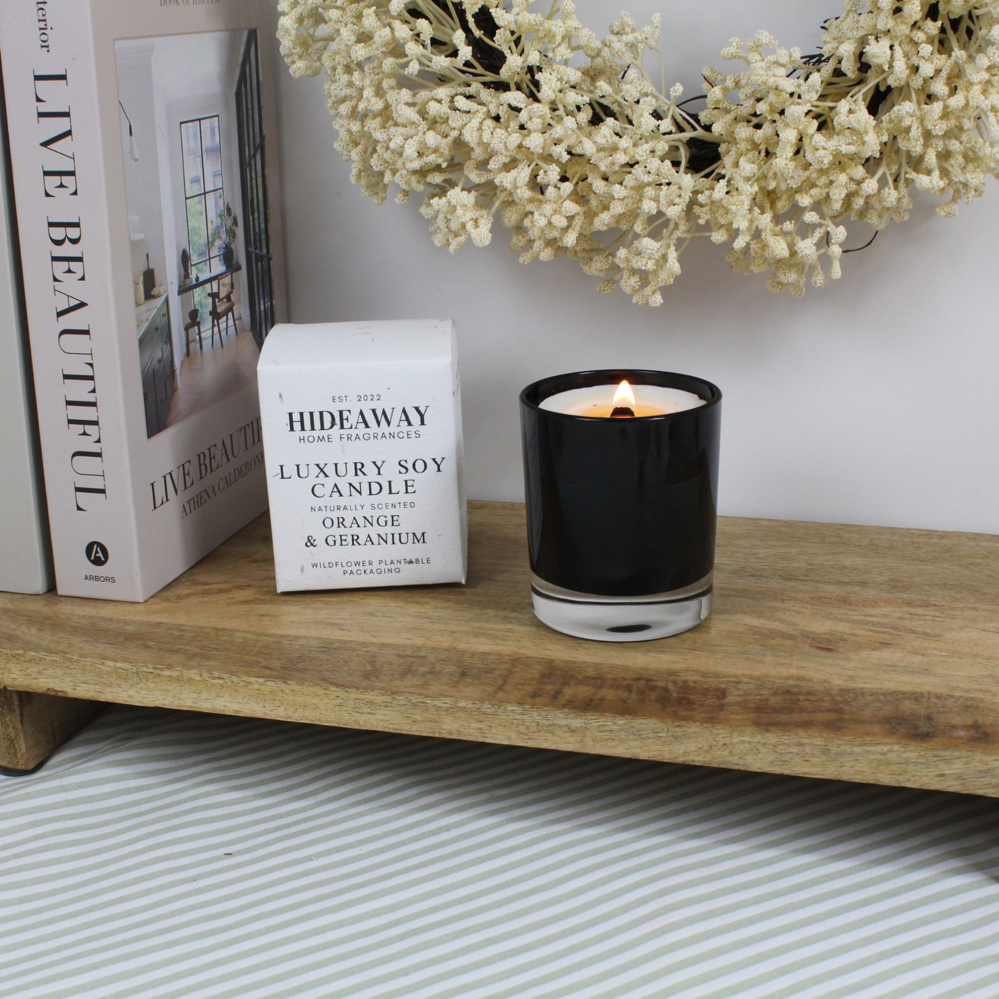 Orange & Geranium Candle with sweet orange, pink geranium, and grounding vetiver for summer freshness – Hideaway Home Fragrances