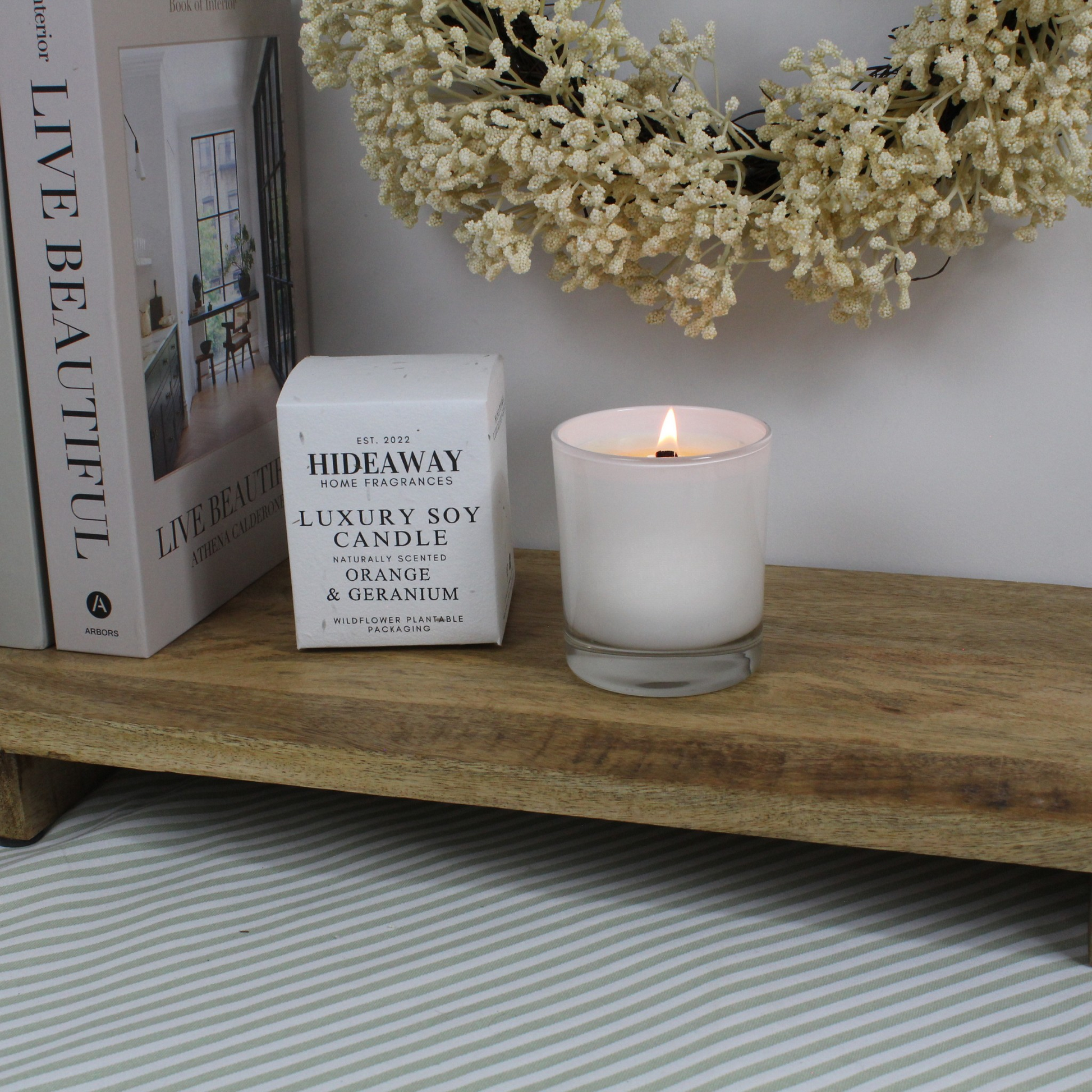 Luxury Orange & Geranium Candle inspired by English country mornings and citrus blooms – Hideaway Home Fragrances