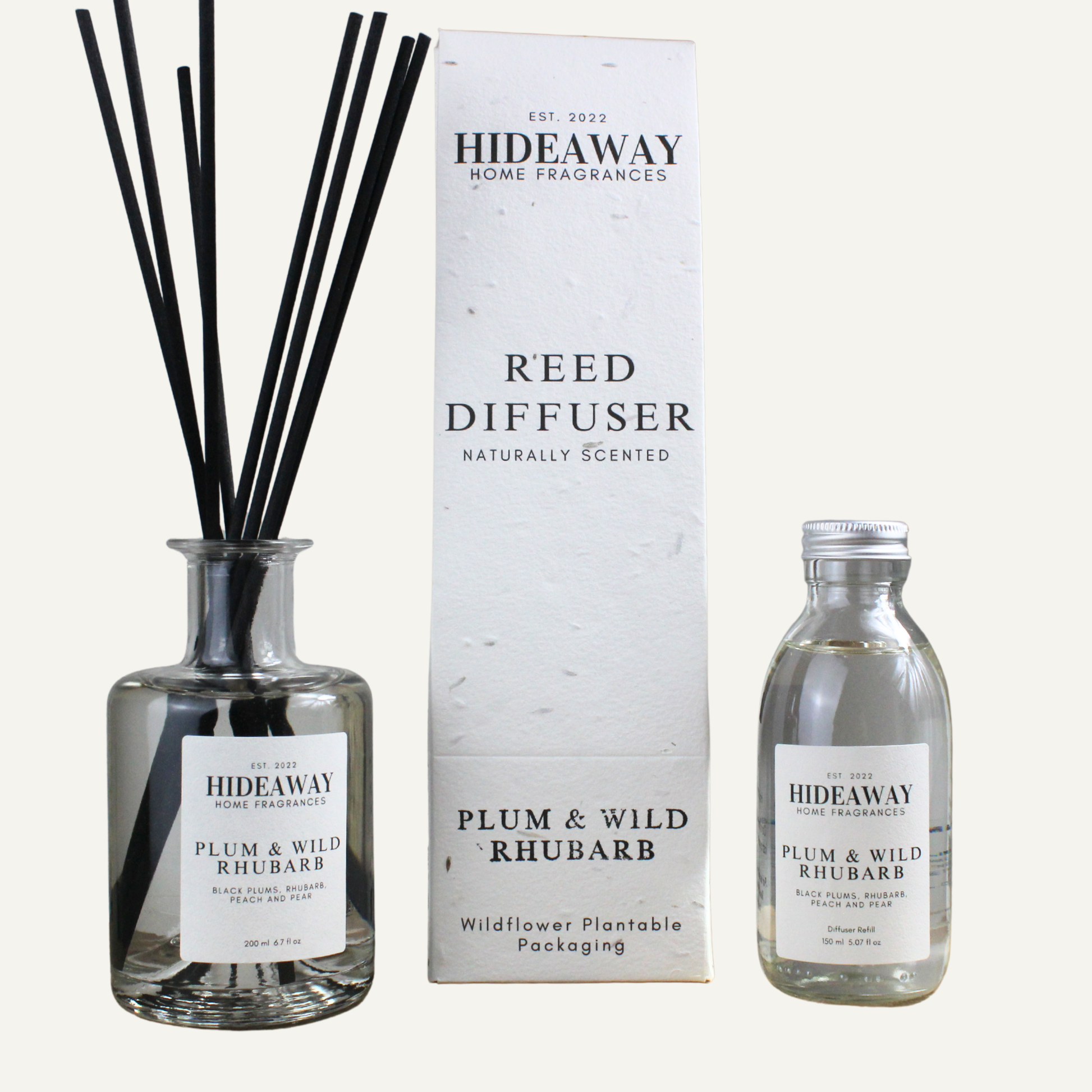Elegant Plum and Wild Rhubarb Reed Diffuser – Juicy Tart Uplifting Fragrance for Small to Medium Rooms | Hideaway Home Fragrances