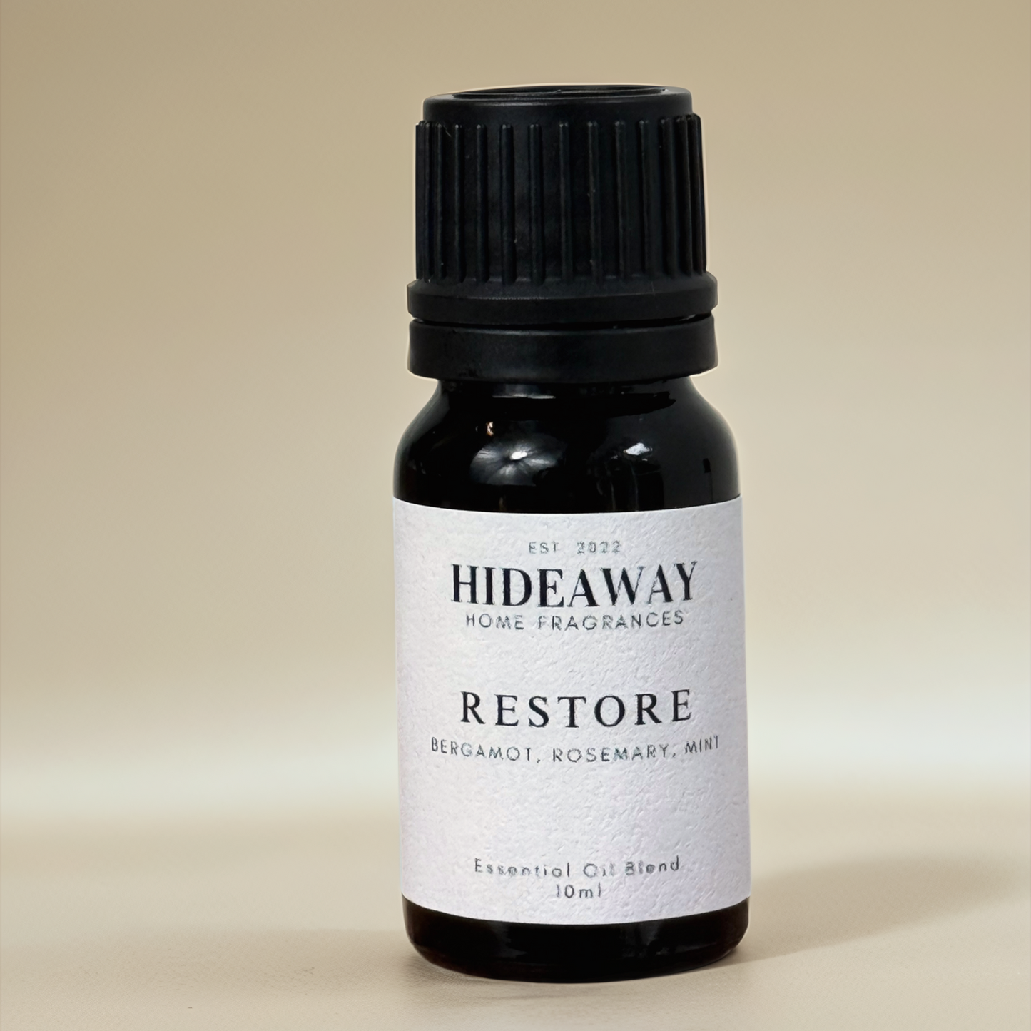 Restore Essential Oil with refreshing bergamot, energising mint, and balanced rosemary for a calming, clear atmosphere — Hideaway Home Fragrances