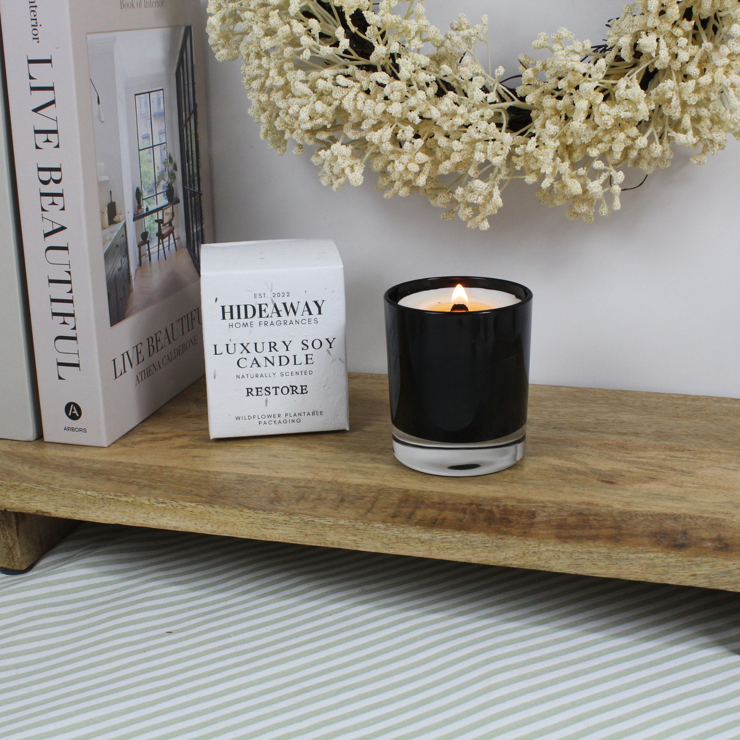 Luxury Restore Candle blending crisp citrus, herbal rosemary, and woody notes for serene focus – Hideaway Home Fragrances