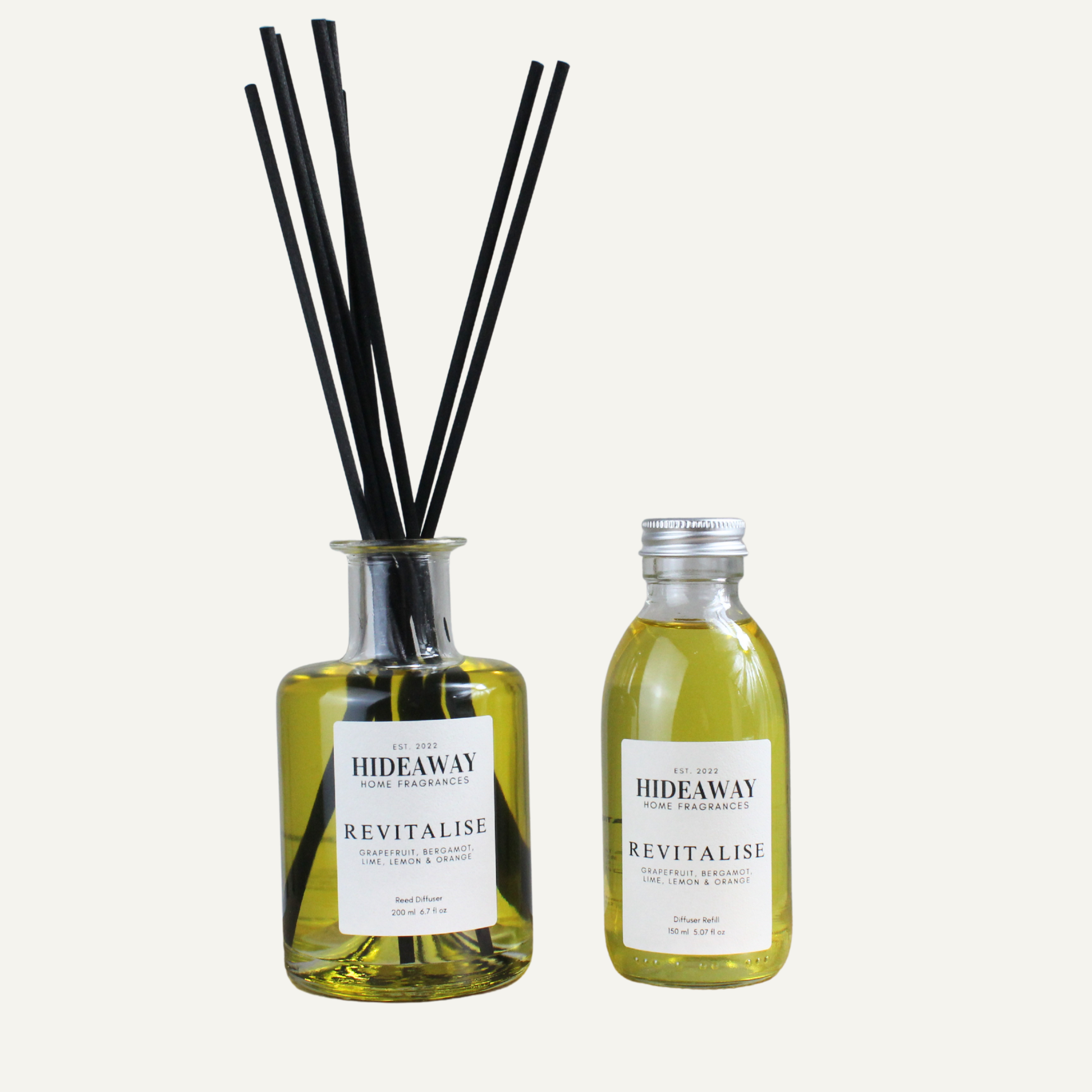 Citrusy Energising Uplifting Reed Diffuser Refill – Revitalise Blend with Grapefruit, Orange, Lemon, and Lime | Hideaway Home Fragrances