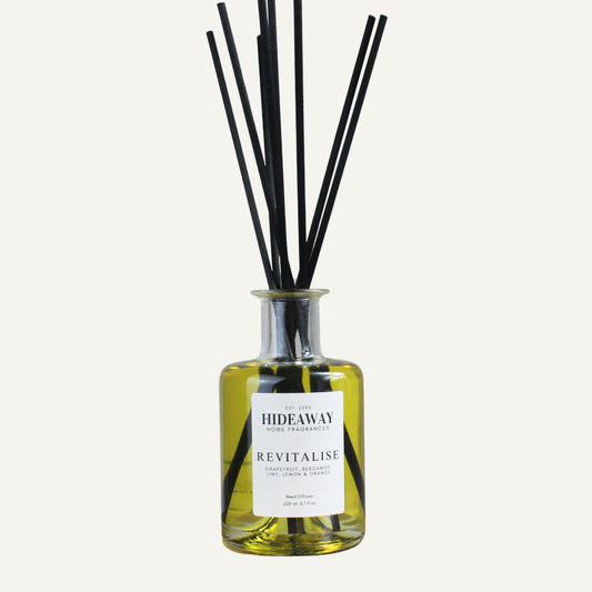 Revitalise Reed Diffuser – Citrusy Energising Uplifting Home Fragrance with Grapefruit, Orange, and Lemon | Hideaway Home Fragrances