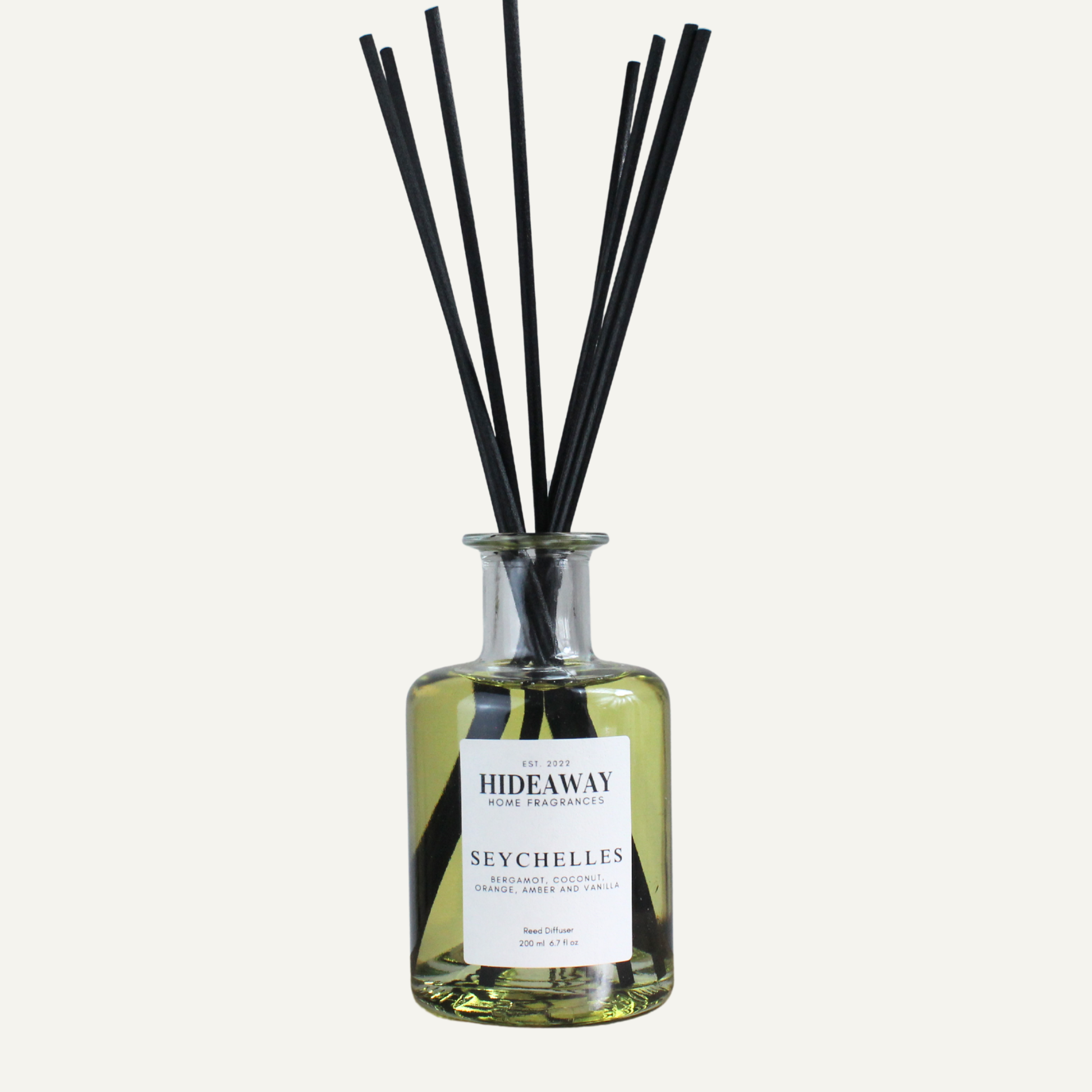 Seychelles Reed Diffuser – Citrusy Tropical Soothing Home Fragrance with Bergamot, Orange, and Coconut | Hideaway Home Fragrances