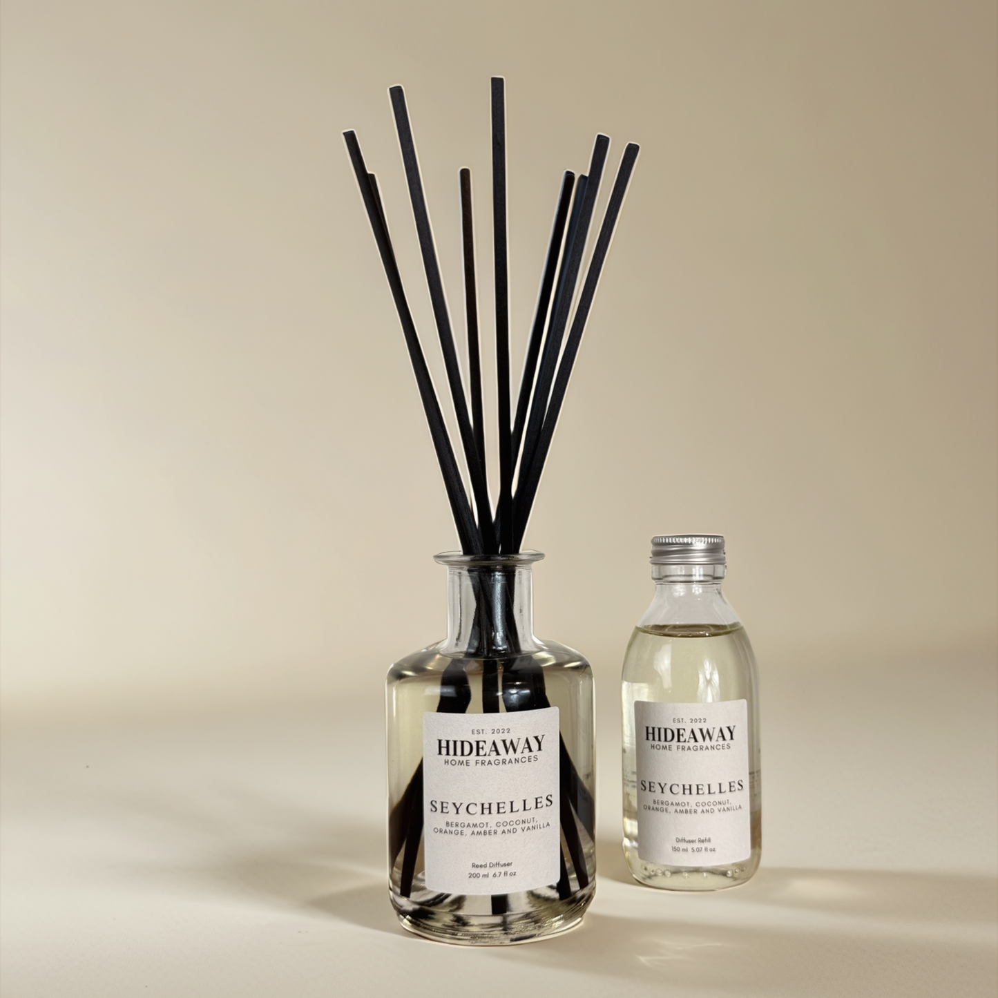 Exotic reed diffuser with bergamot and sweet orange top notes – perfect for a tranquil island-inspired space - Hideaway Home Fragrances