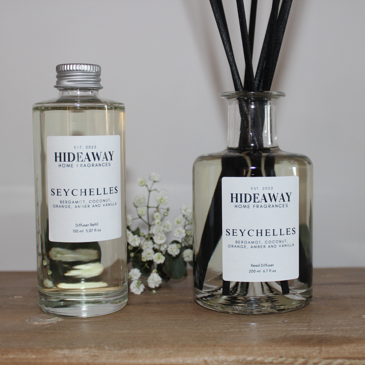 Escape to paradise with the Seychelles Reed Diffuser, featuring vibrant citrus and tropical fragrances - Hideaway Home Fragrances