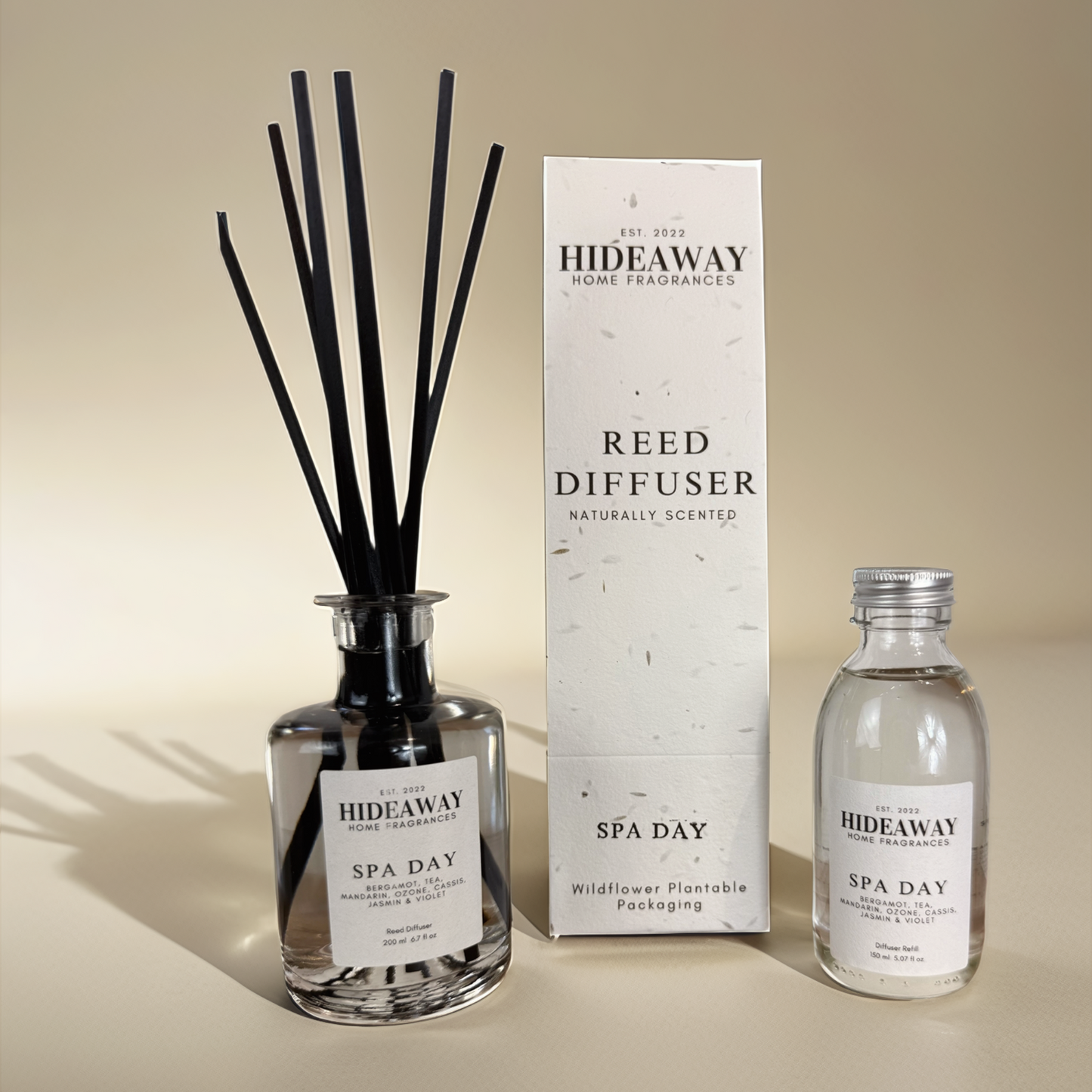 Herbal and floral reed diffuser with eucalyptus, jasmine, and amber – Hideaway Home Fragrances
