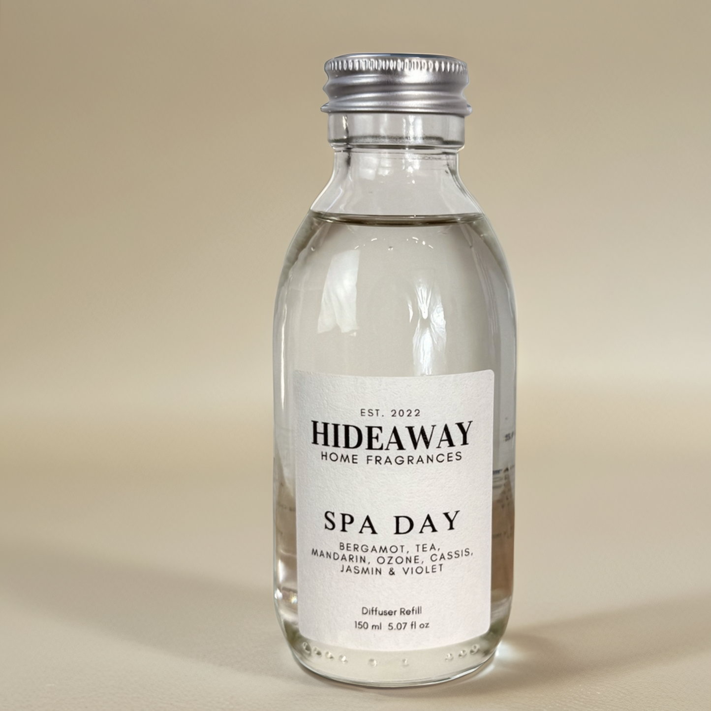 Spa Day Reed Diffuser Refill with pine, eucalyptus, thyme, sea salt, and floral notes – fresh, herbal, and calming scent – Hideaway Home Fragrances