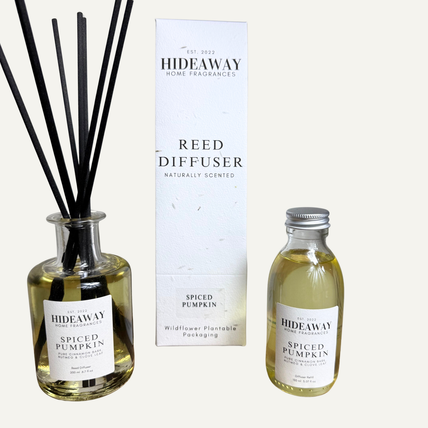 Comforting Spiced Pumpkin Reed Diffuser for Fall with Cinnamon Bark and Clove Notes – Hideaway Home Fragrances