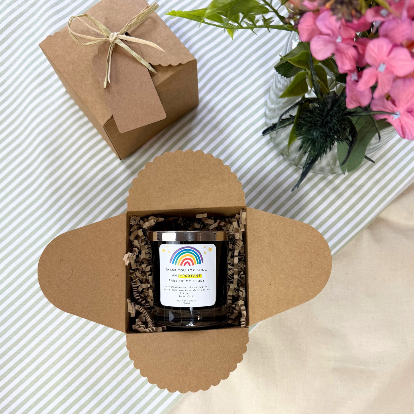 Elegant Thank You Candle for Teachers – Personalised Gift by Hideaway Home Fragrances