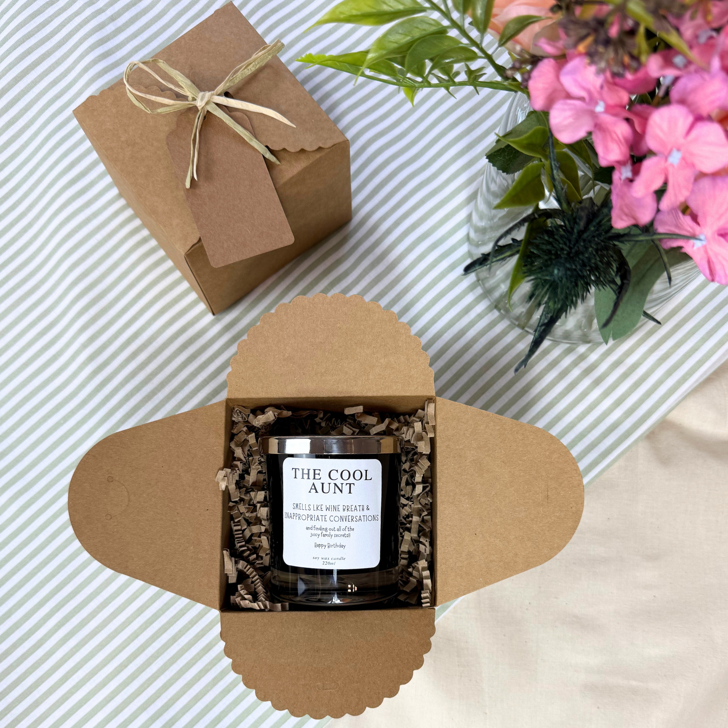 Cheeky personalised birthday candle keepsake for fun-loving aunt – Hideaway Home Fragrances