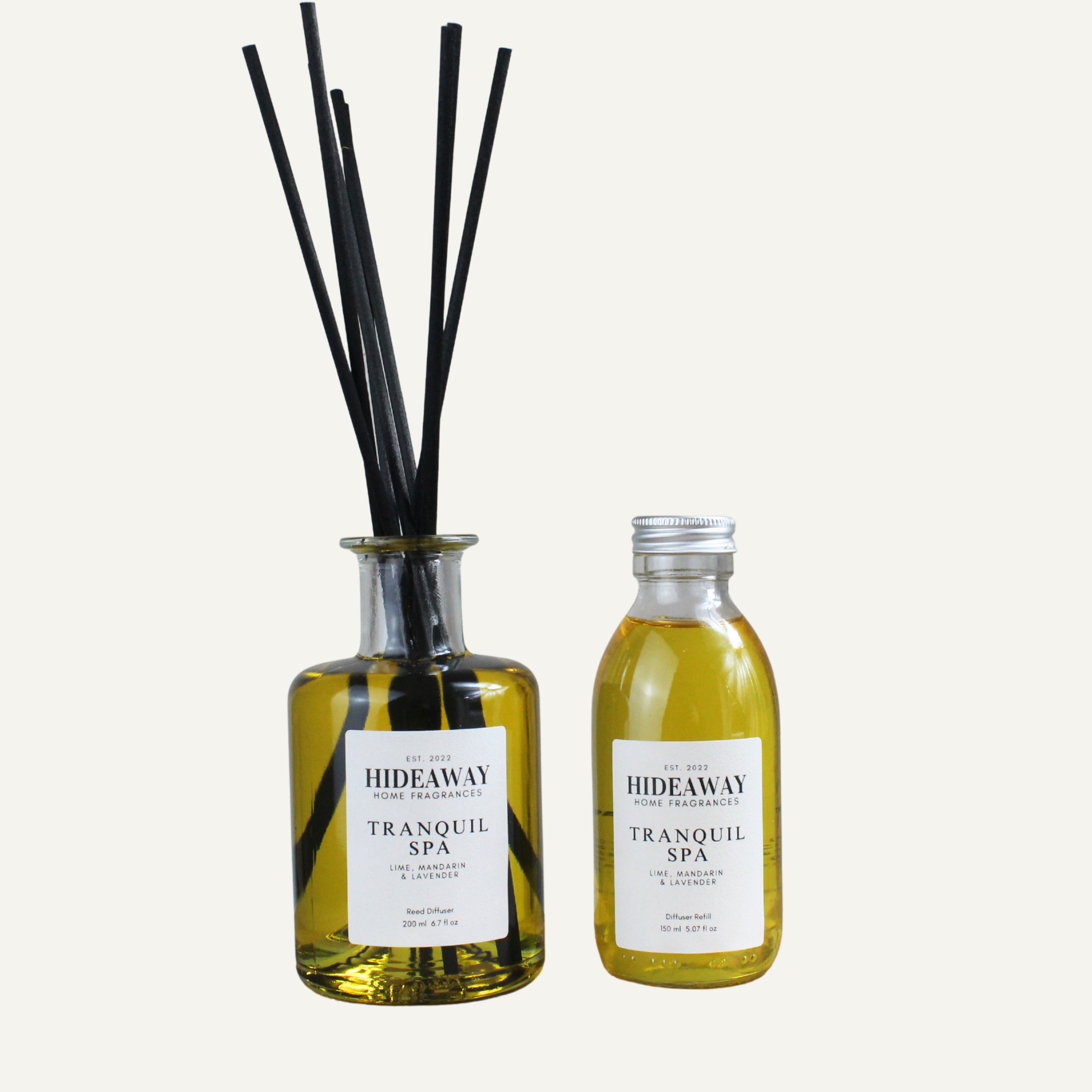 Soothing Refreshing Uplifting Reed Diffuser Refill – Tranquil Spa Blend with Lime, Mandarin, and Woody Undertones | Hideaway Home Fragrances