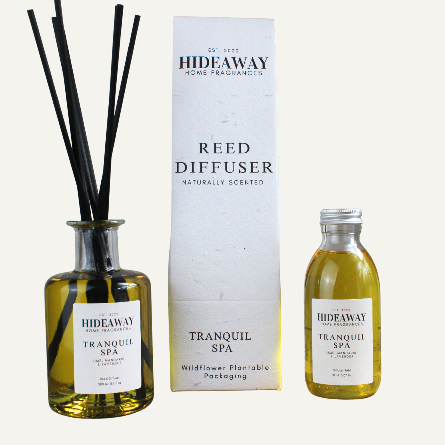 Elegant Tranquil Spa Reed Diffuser – Soothing Refreshing Uplifting Fragrance for a Peaceful Home | Hideaway Home Fragrances